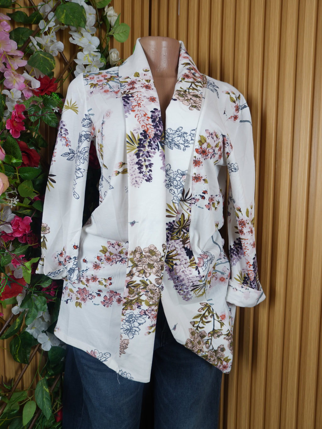 Veste blazer pour femme imprimée fleurie manches longues-M
