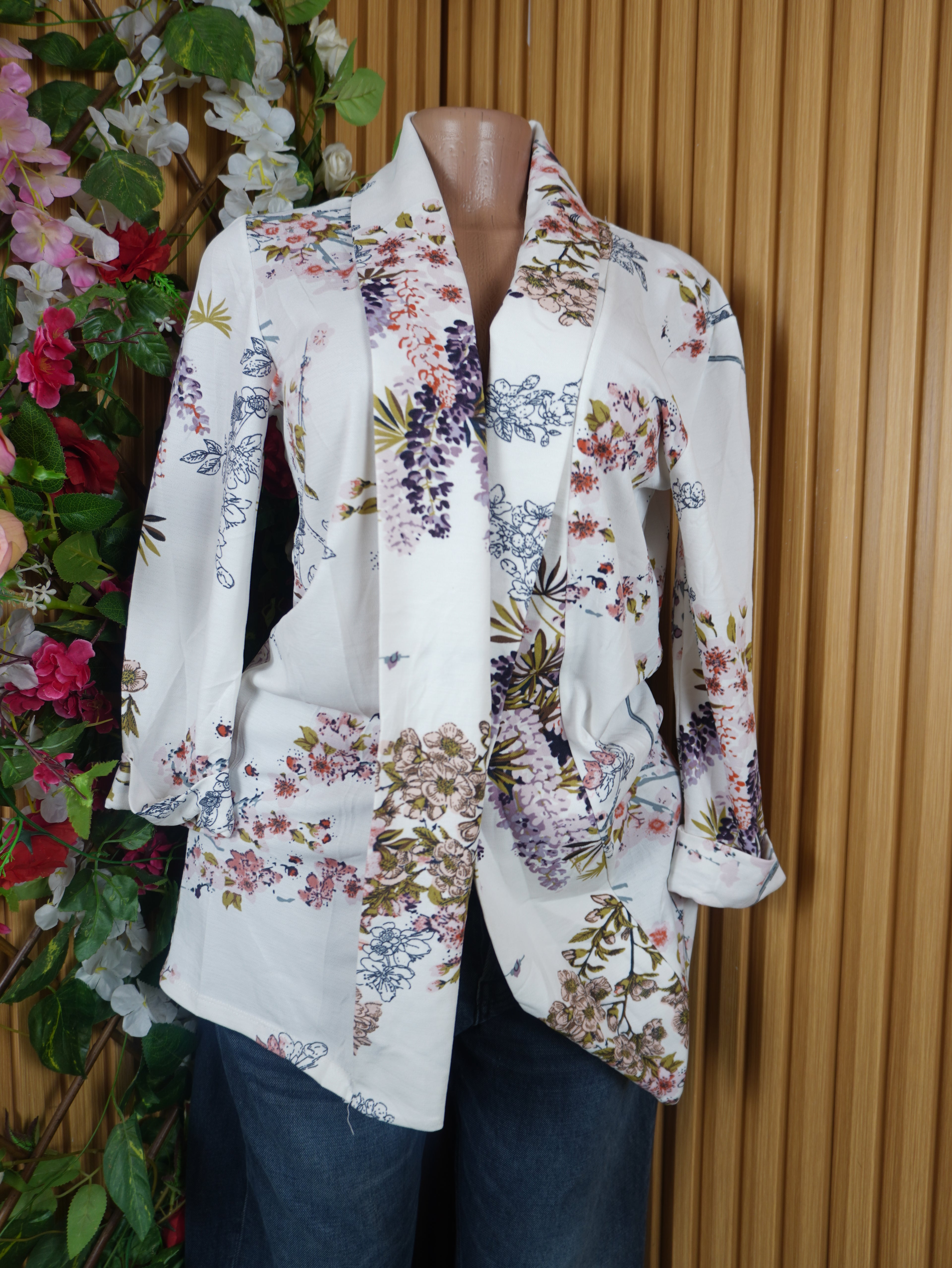 Veste blazer pour femme imprimée fleurie manches longues-M