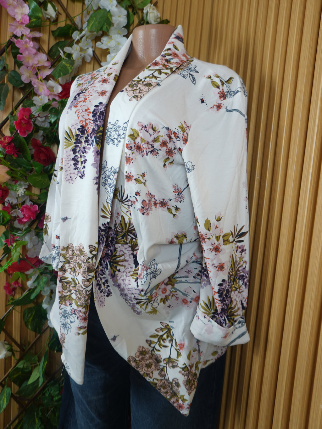 Veste blazer pour femme imprimée fleurie manches longues-M