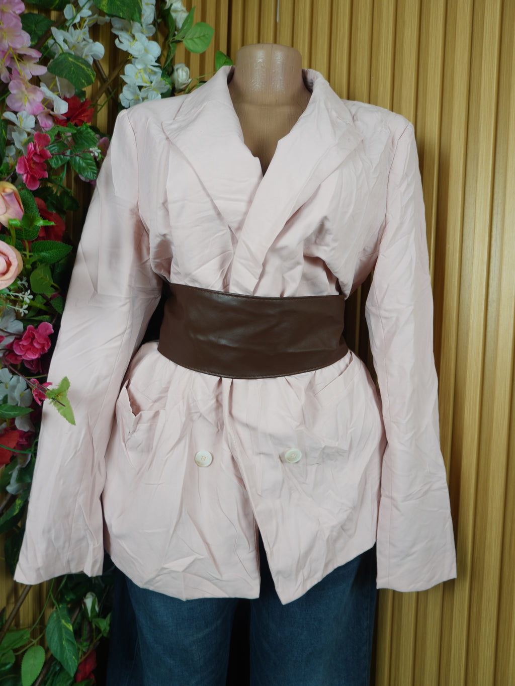 Veste blazer pour femme couleur beige manches longues-L