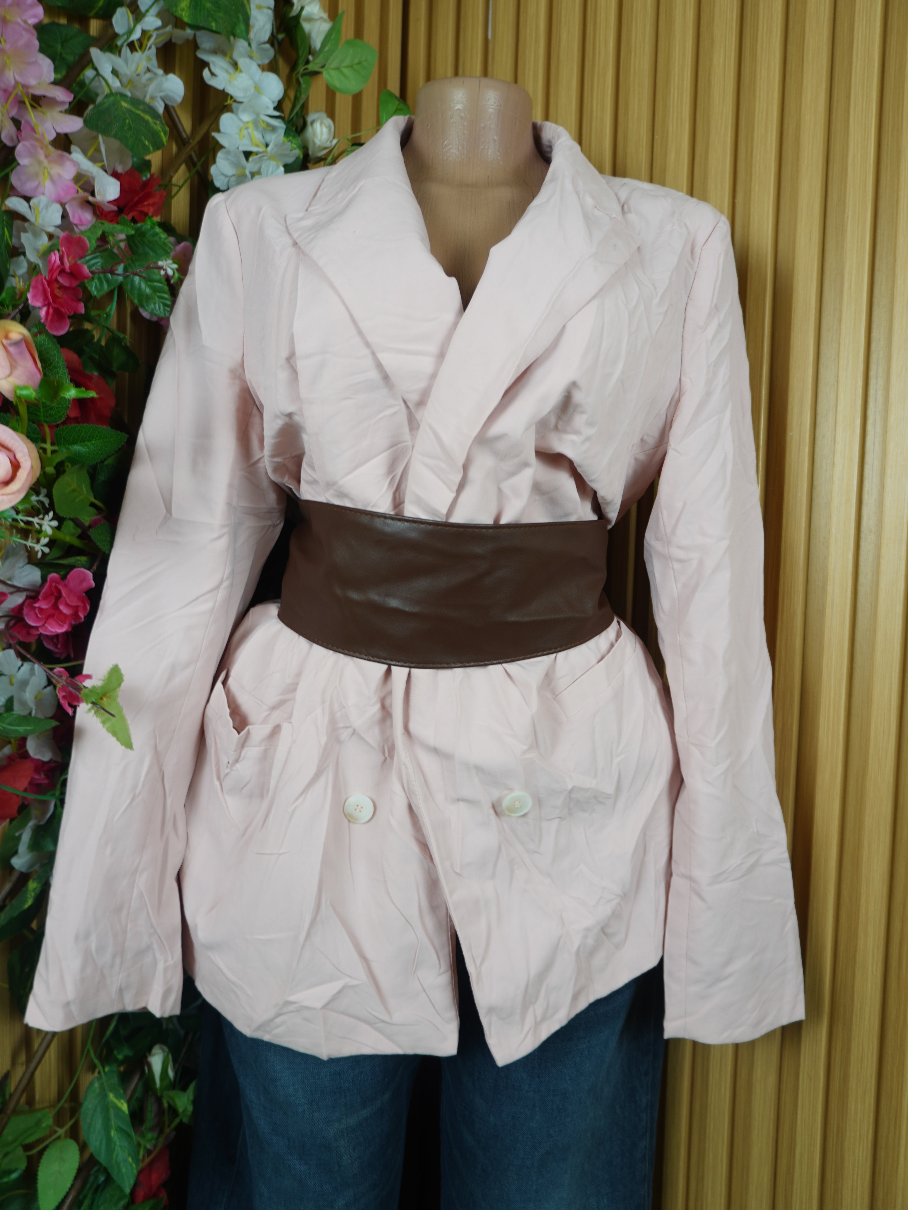 Veste blazer pour femme couleur beige manches longues-L