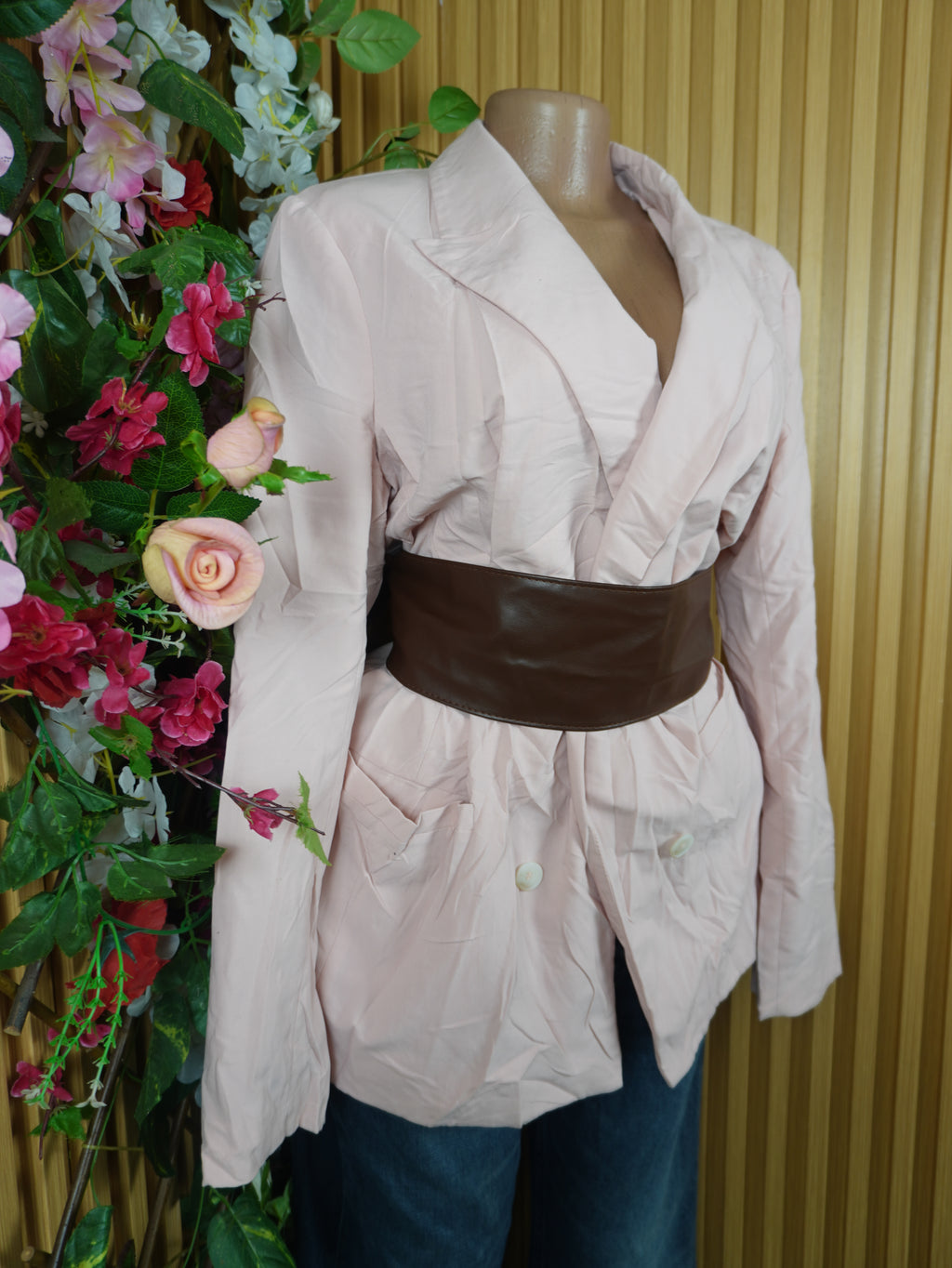 Veste blazer pour femme couleur beige manches longues-L