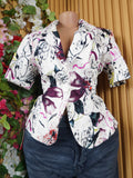 Veste blazer pour femme manches courtes imprimée fleurie-M