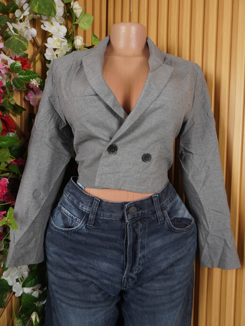 Veste blazer pour femme couleur gris deux bouton-S