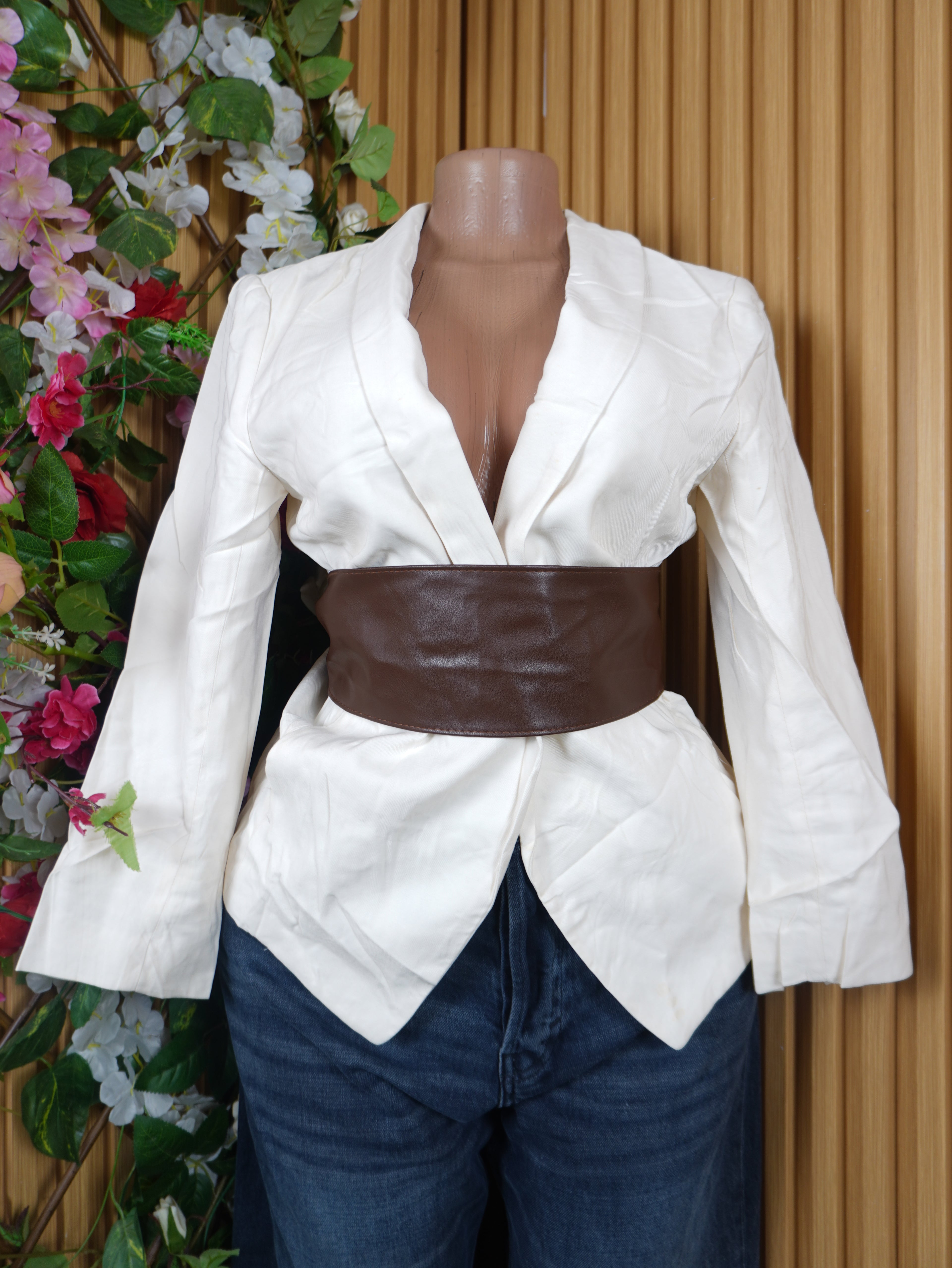 Veste blazer pour femme couleur beige manches longues-S