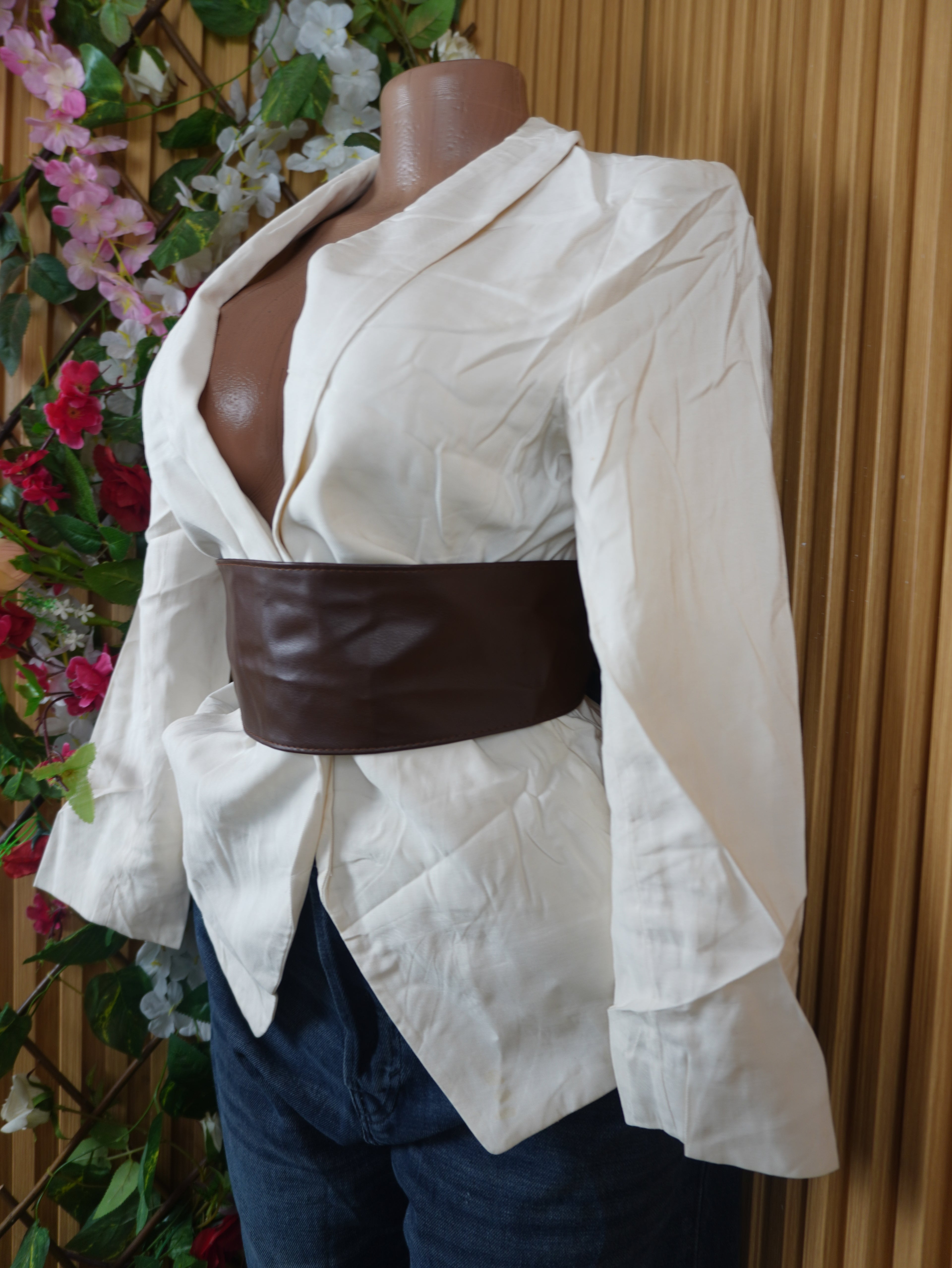Veste blazer pour femme couleur beige manches longues-S