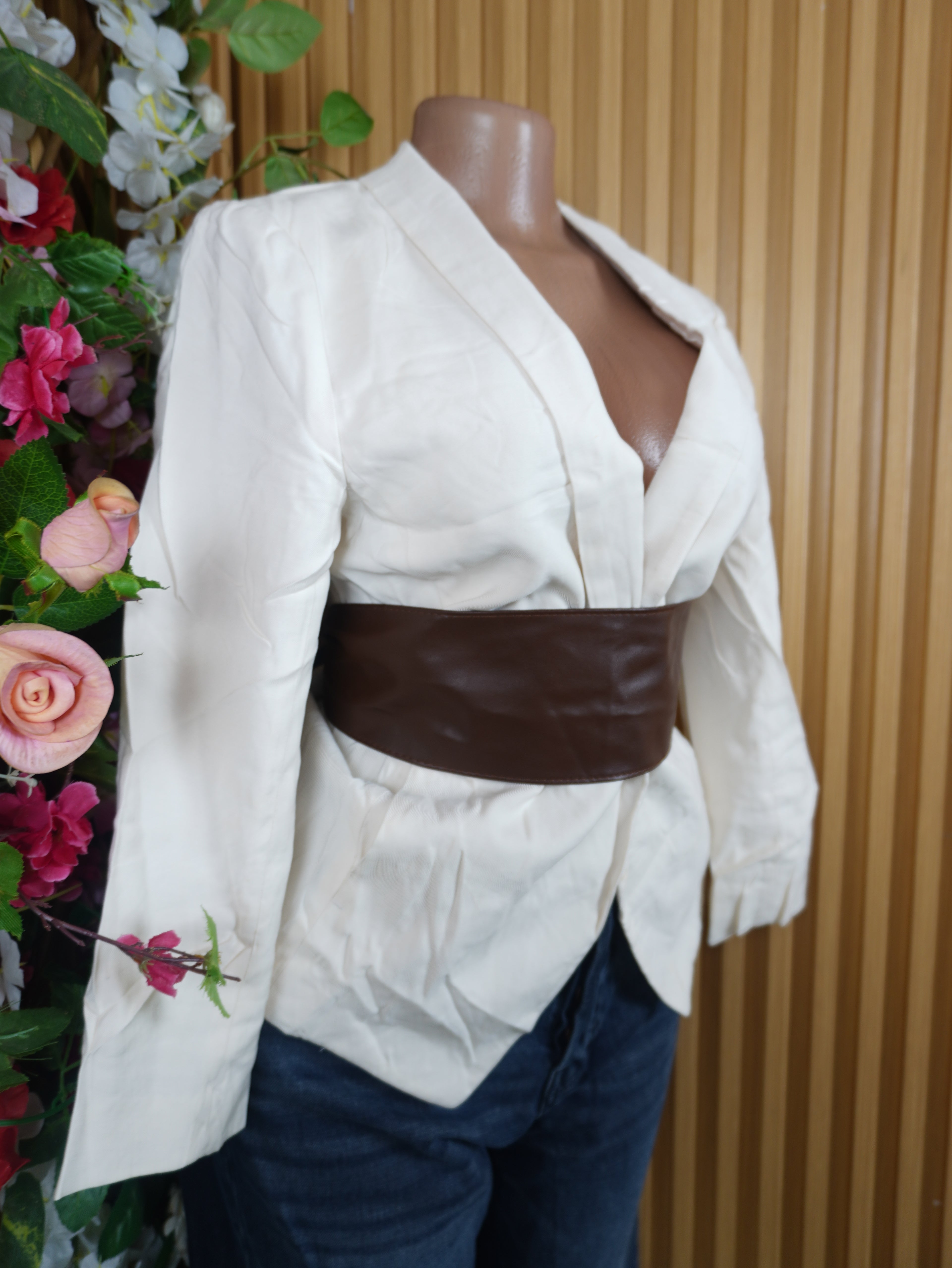 Veste blazer pour femme couleur beige manches longues-S