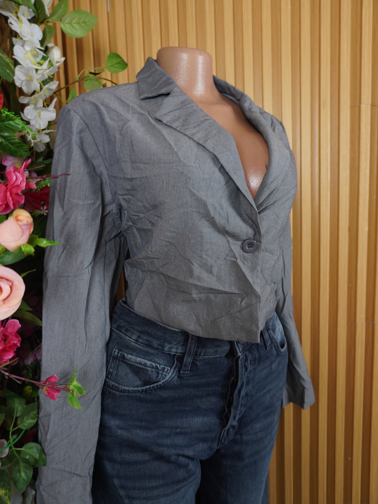 Veste blazer pour femme couleur gris deux bouton-S