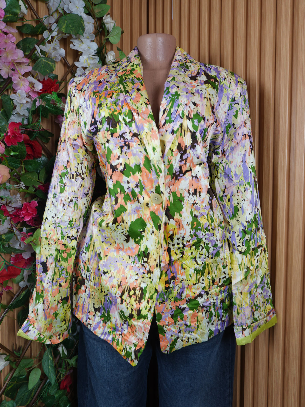 Veste blazer pour femme motif fleurie manches longues-XL