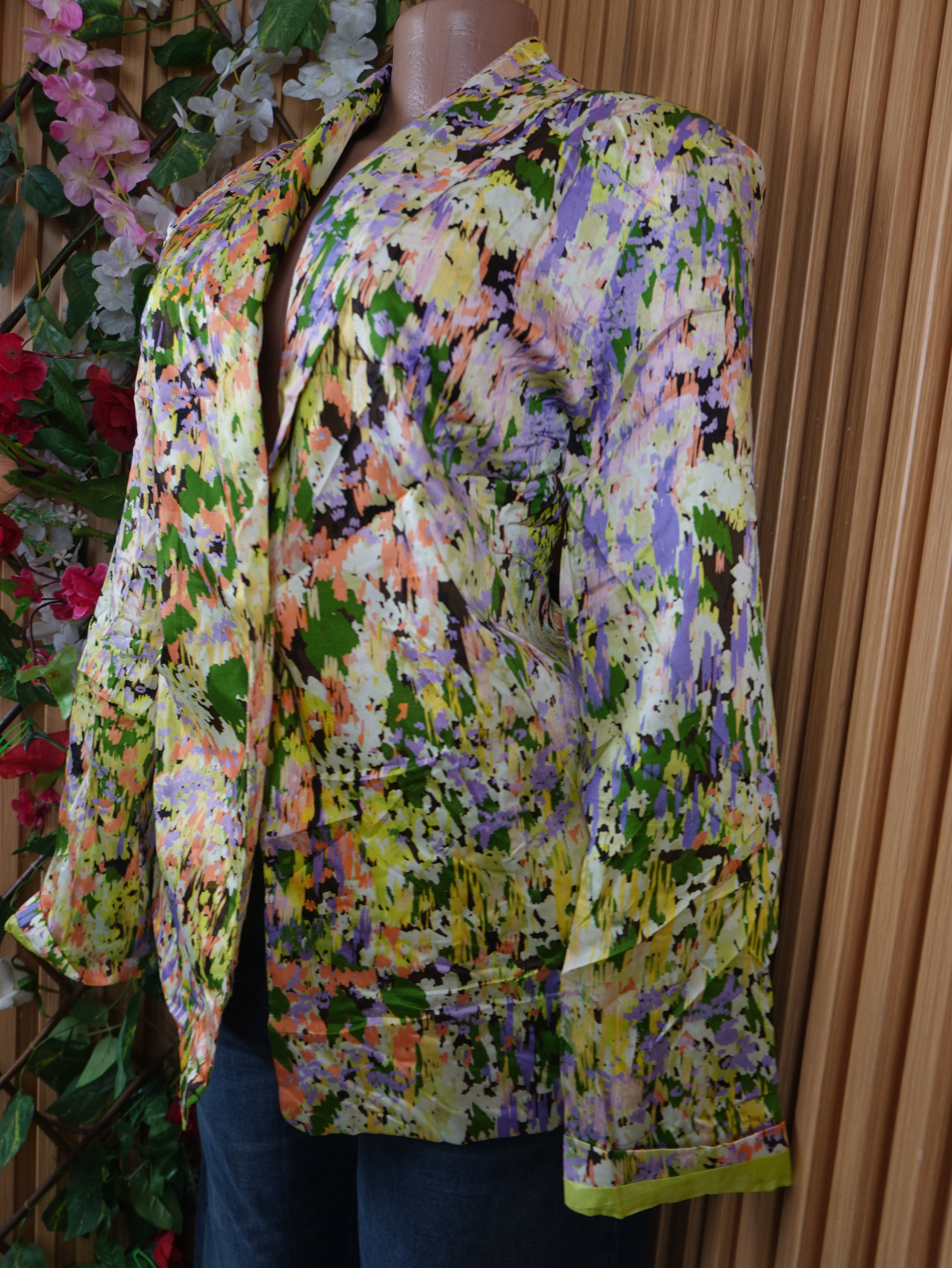 Veste blazer pour femme motif fleurie manches longues-XL