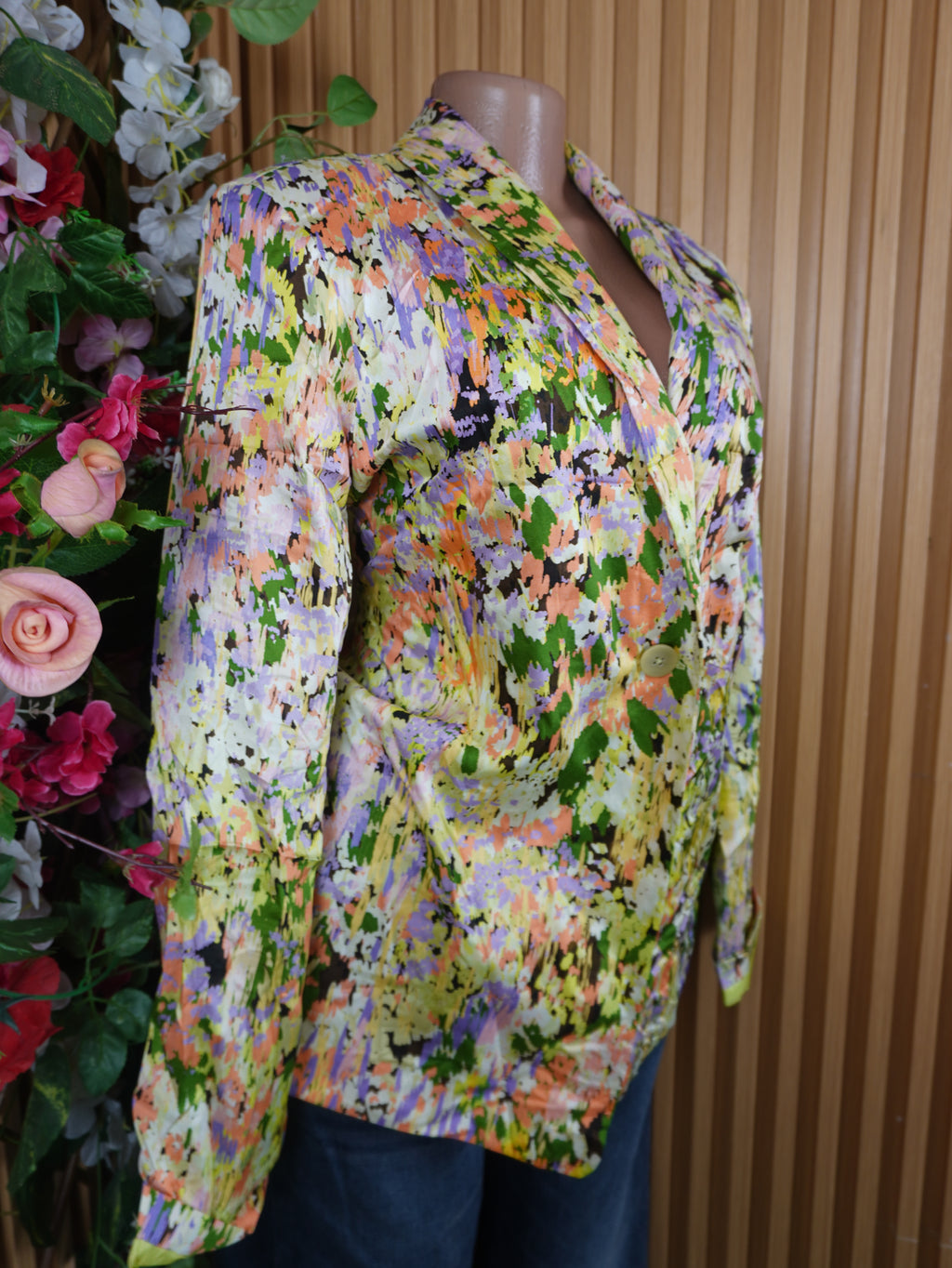 Veste blazer pour femme motif fleurie manches longues-XL