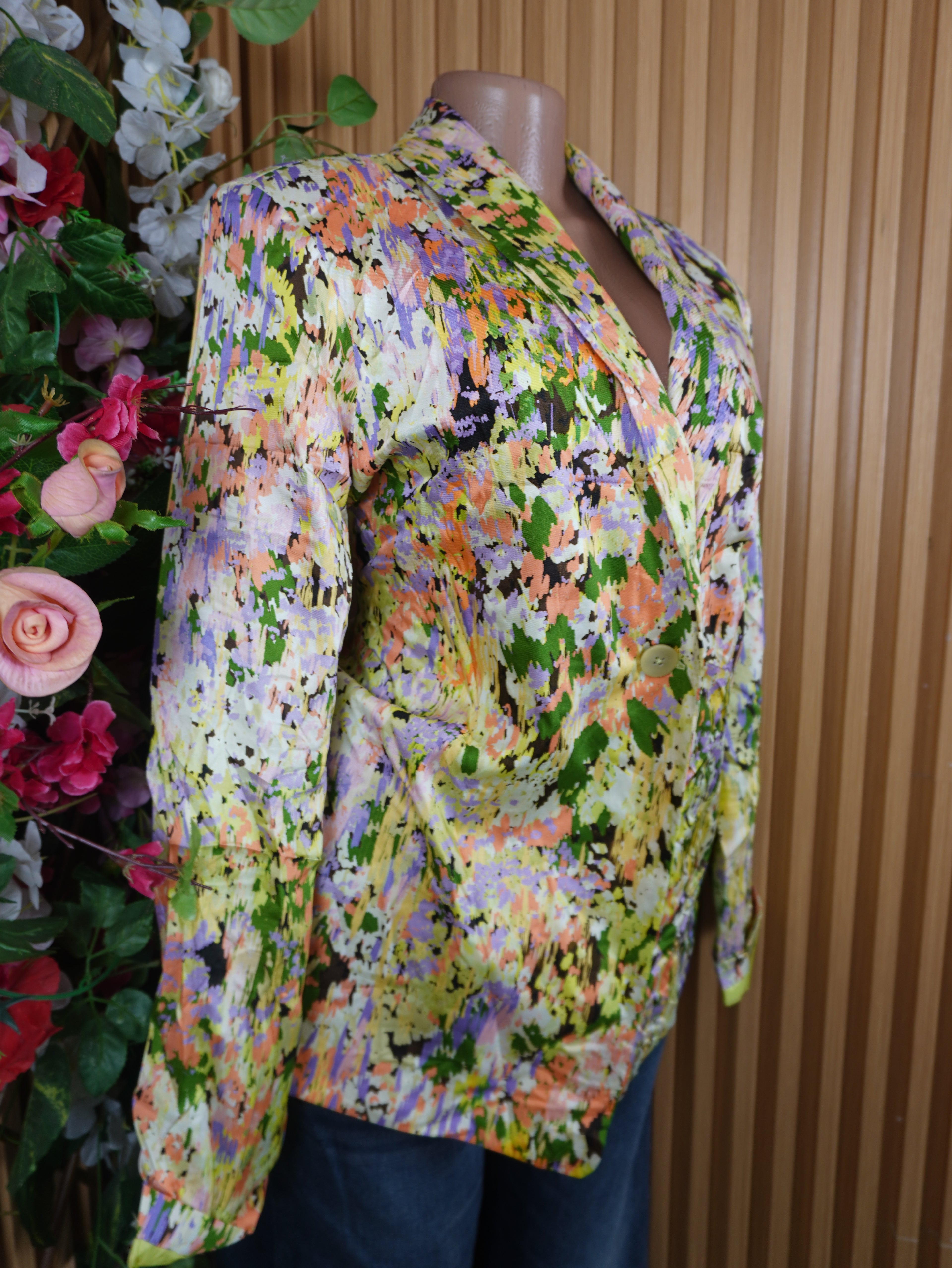 Veste blazer pour femme motif fleurie manches longues-XL