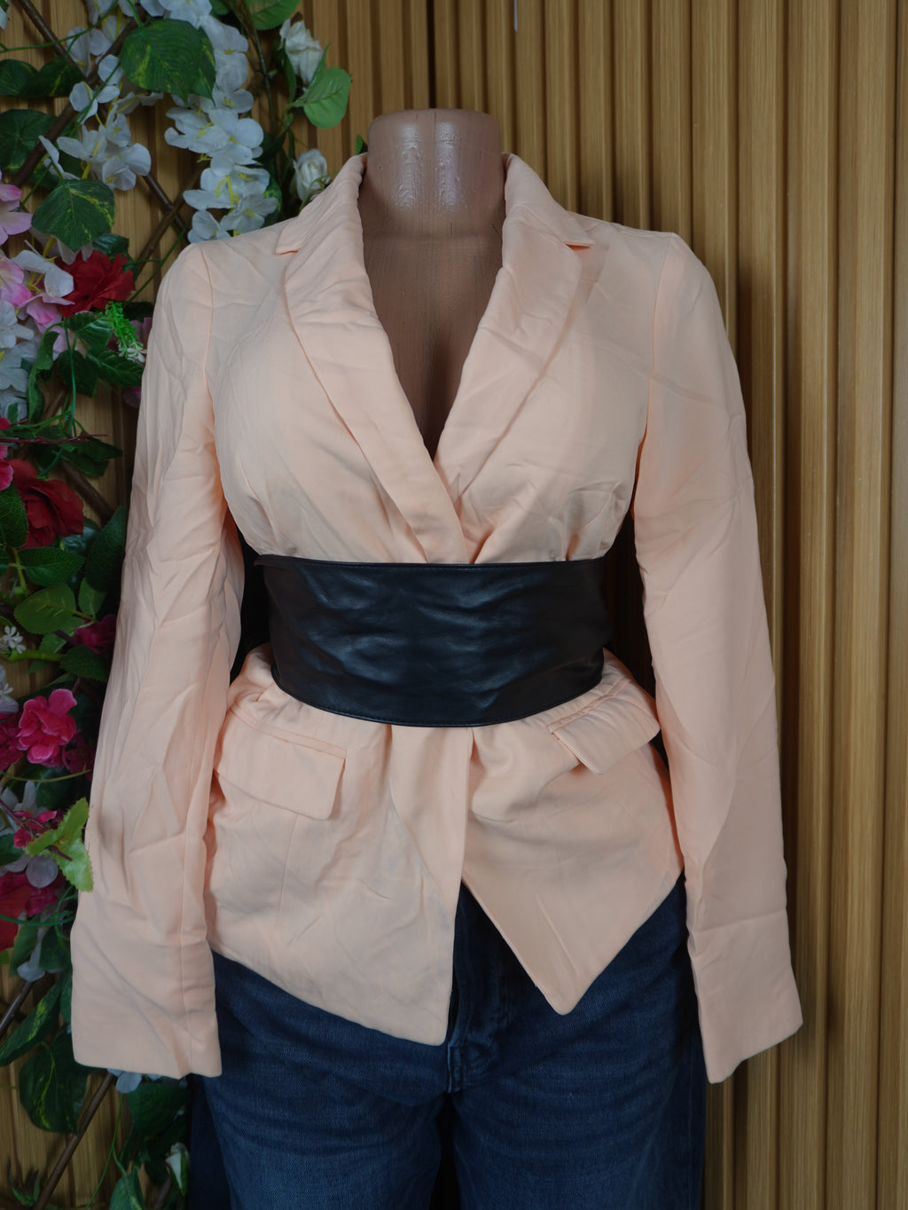 Veste blazer pour femme couleur beige manches longues-M