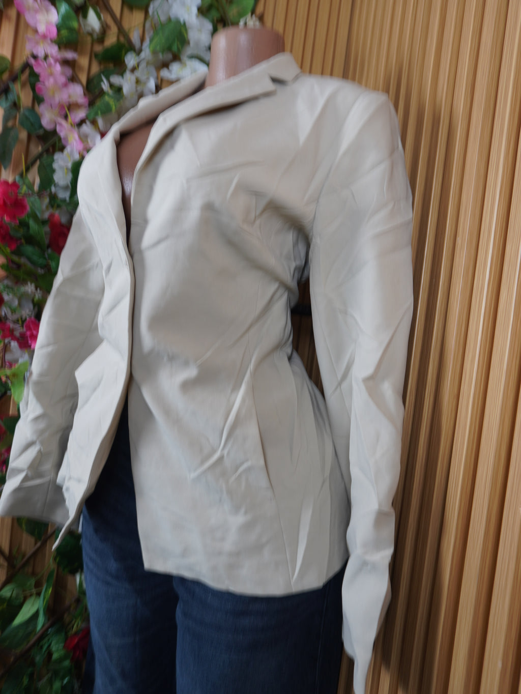 Veste blazer pour femme couleur beige manches longues-M