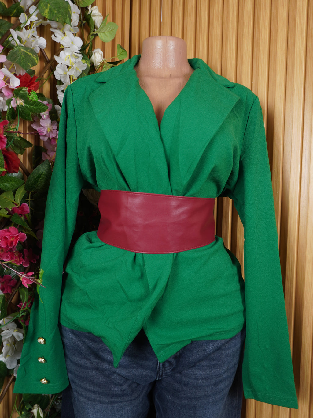 Veste blazer pour femme couleur verte manches longues-XL