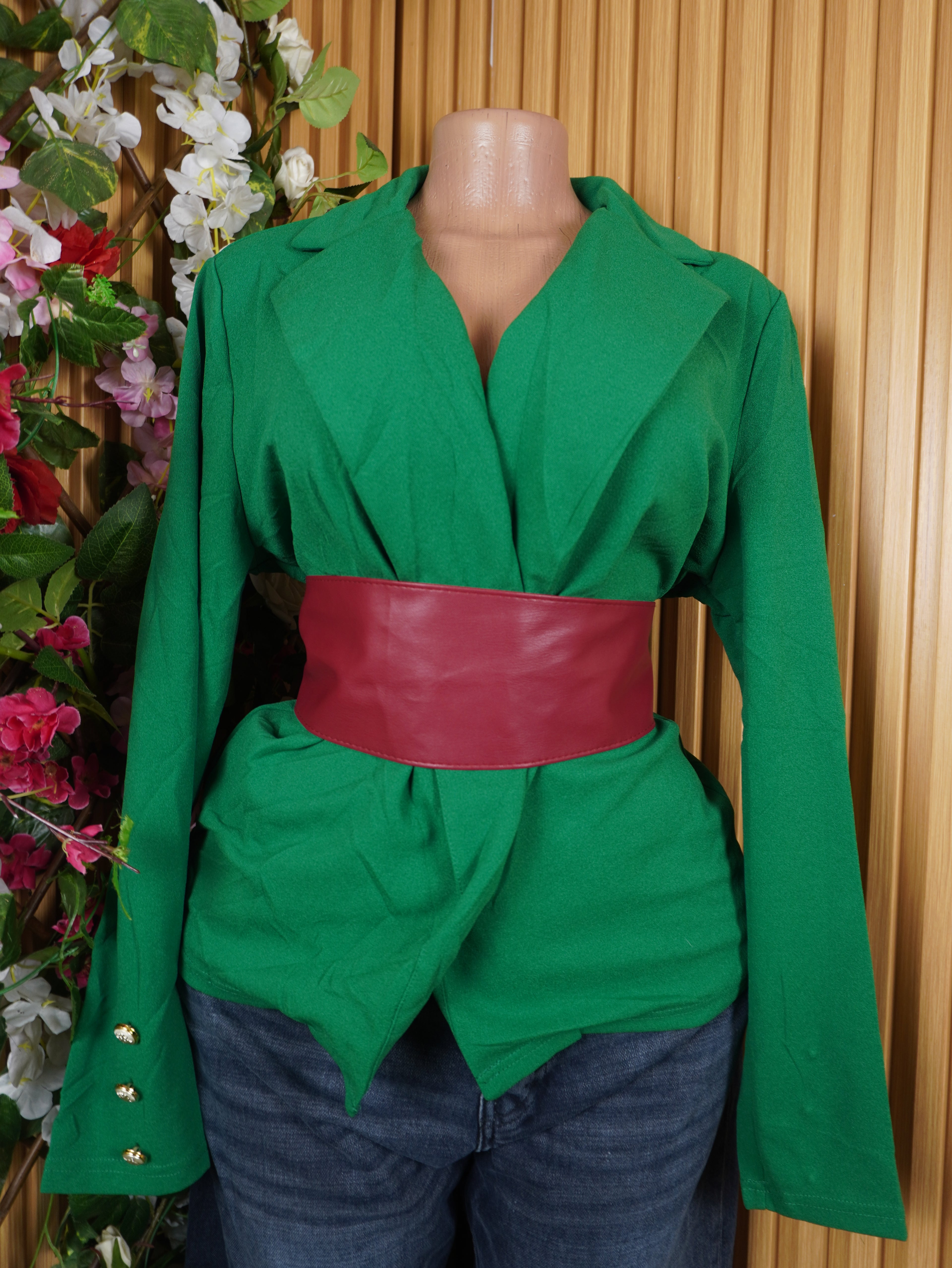 Veste blazer pour femme couleur verte manches longues-XL
