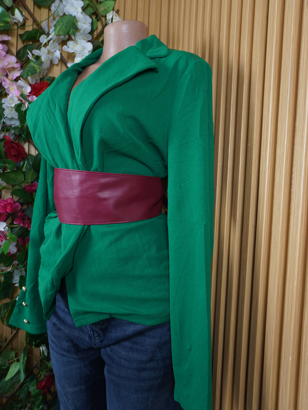 Veste blazer pour femme couleur verte manches longues-XL