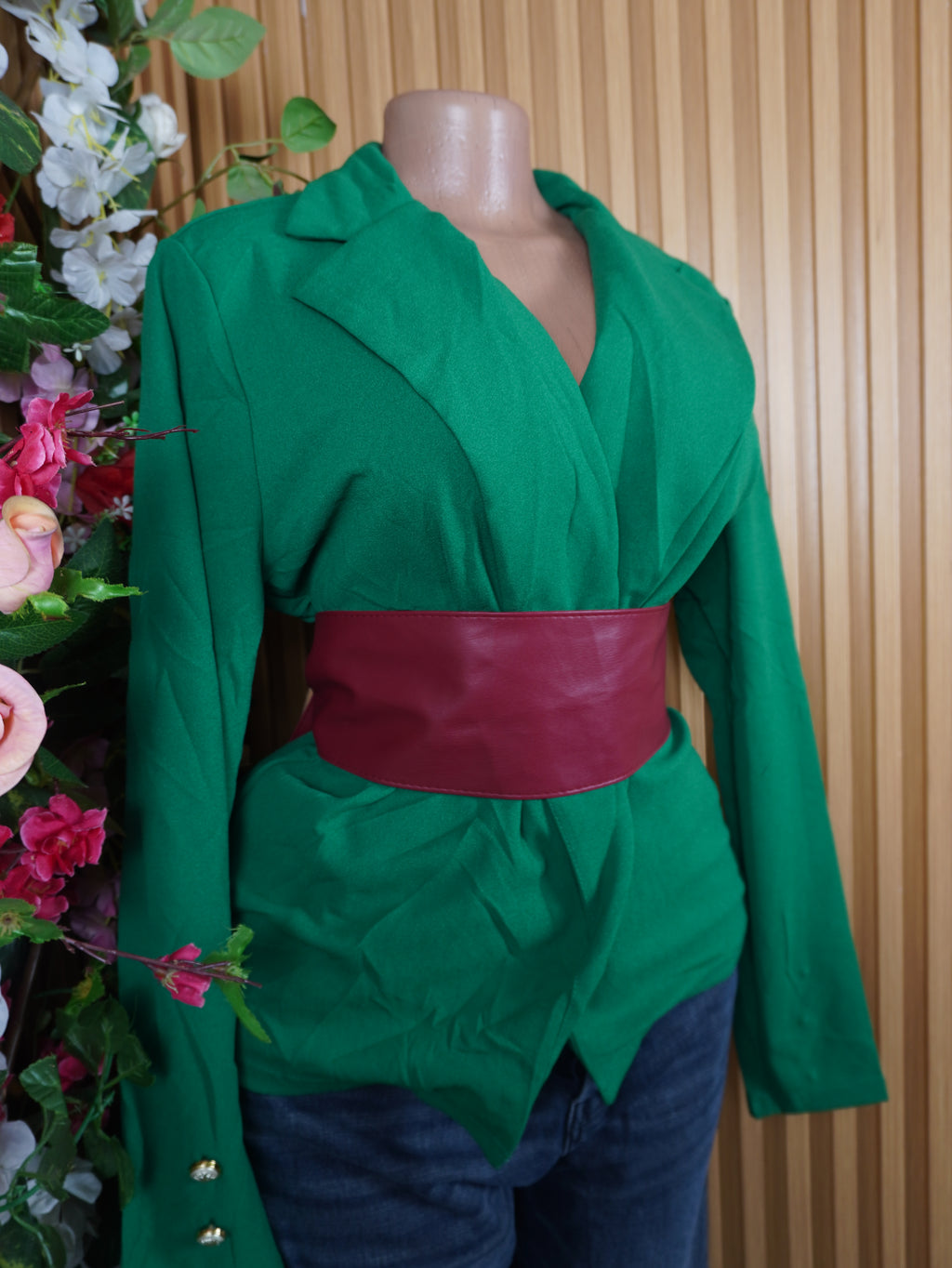 Veste blazer pour femme couleur verte manches longues-XL