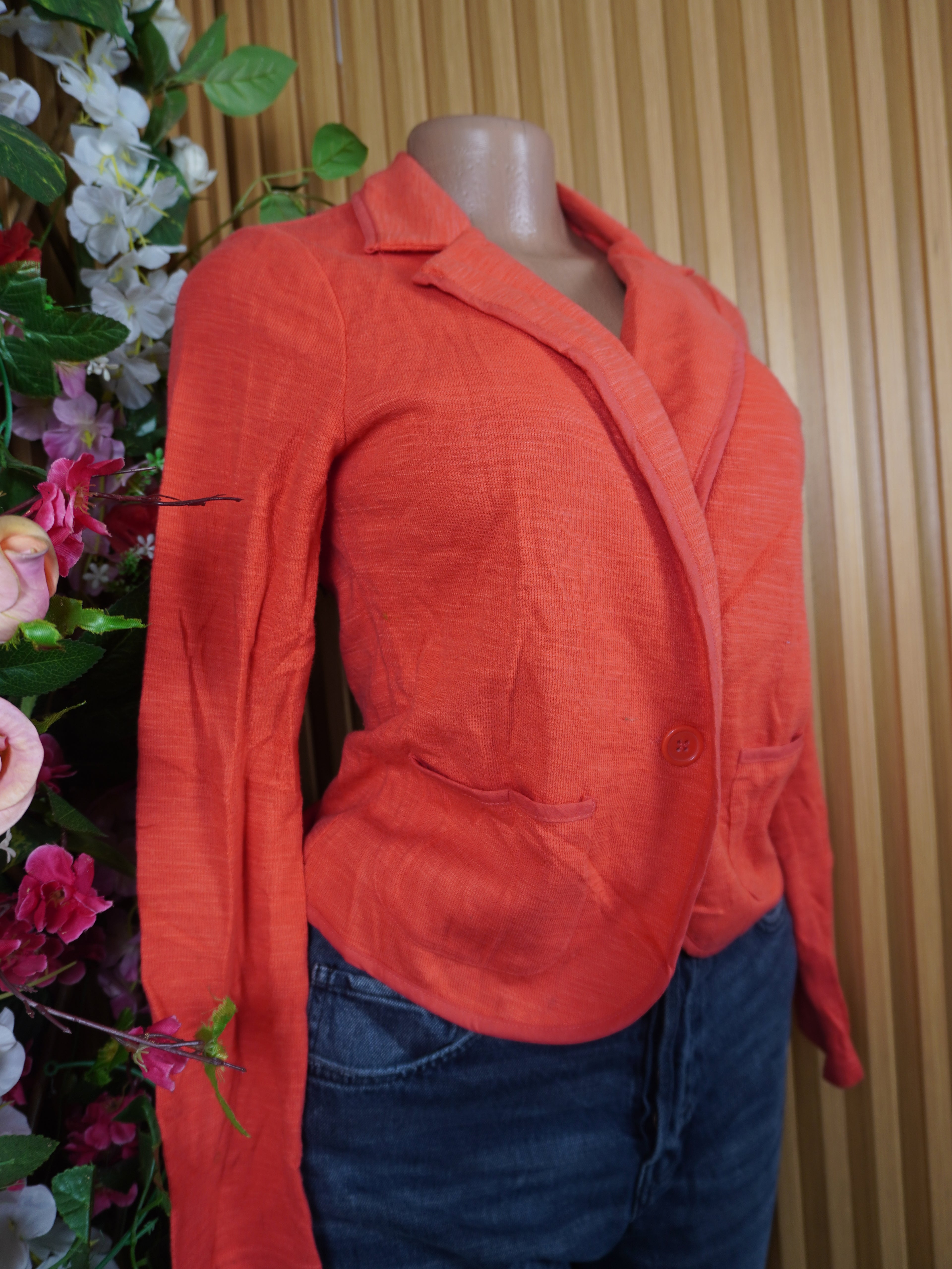Veste blazer pour femme couleur orange manches longues-S