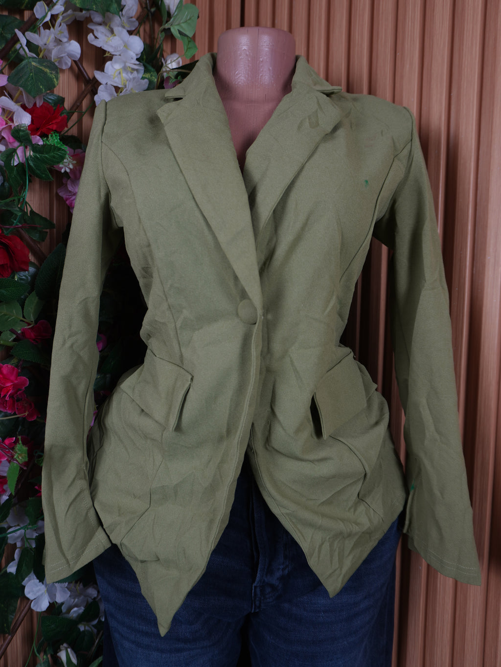 Veste blazer pour femme couleur verte manches longues-S