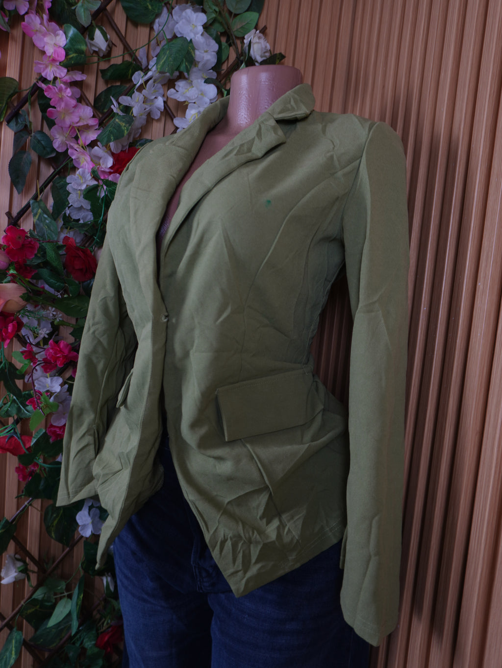 Veste blazer pour femme couleur verte manches longues-S