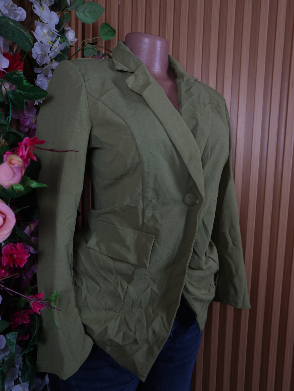 Veste blazer pour femme couleur verte manches longues-S