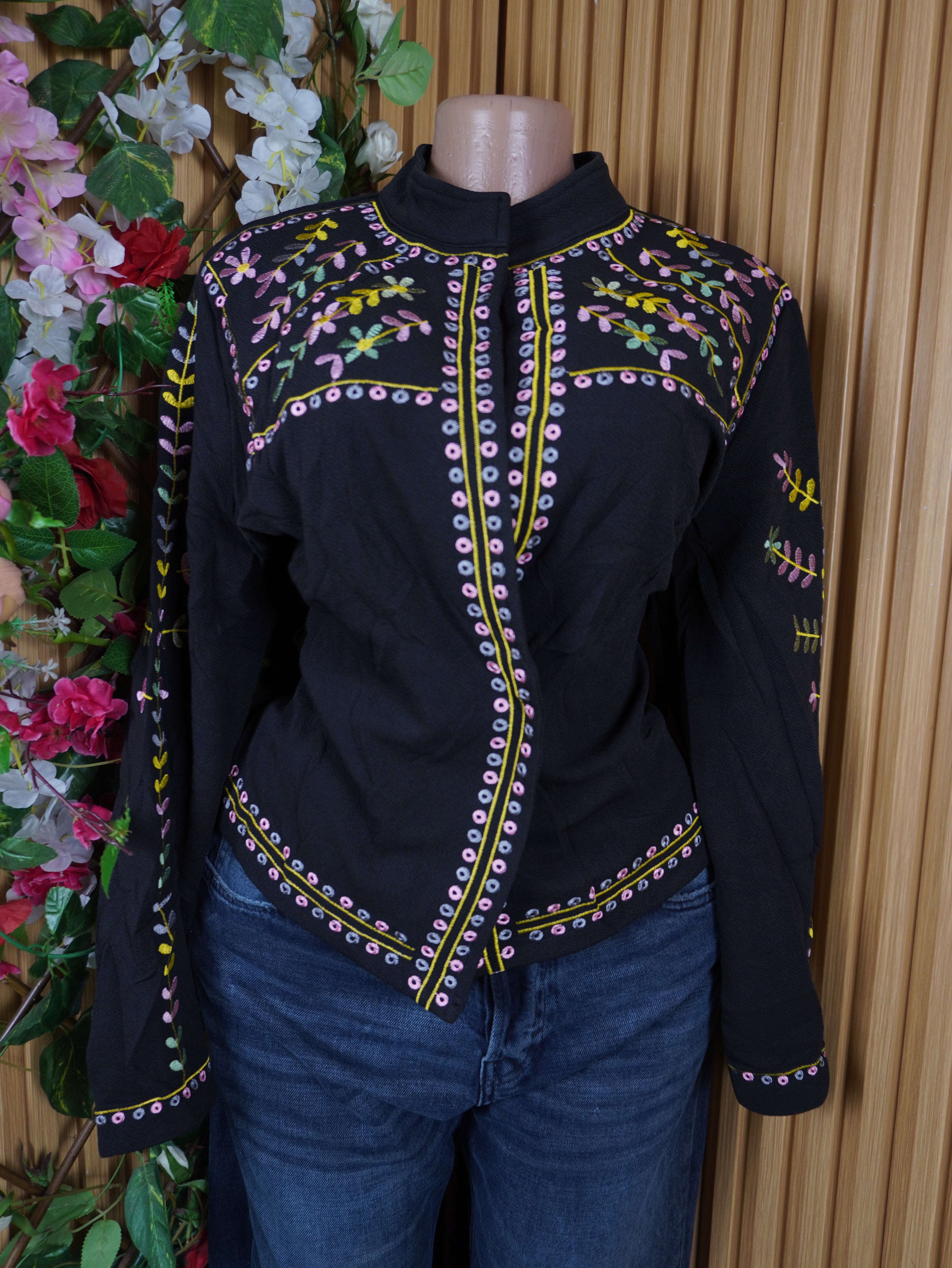 Veste blazer pour femme couleur noir col mao-XXXL