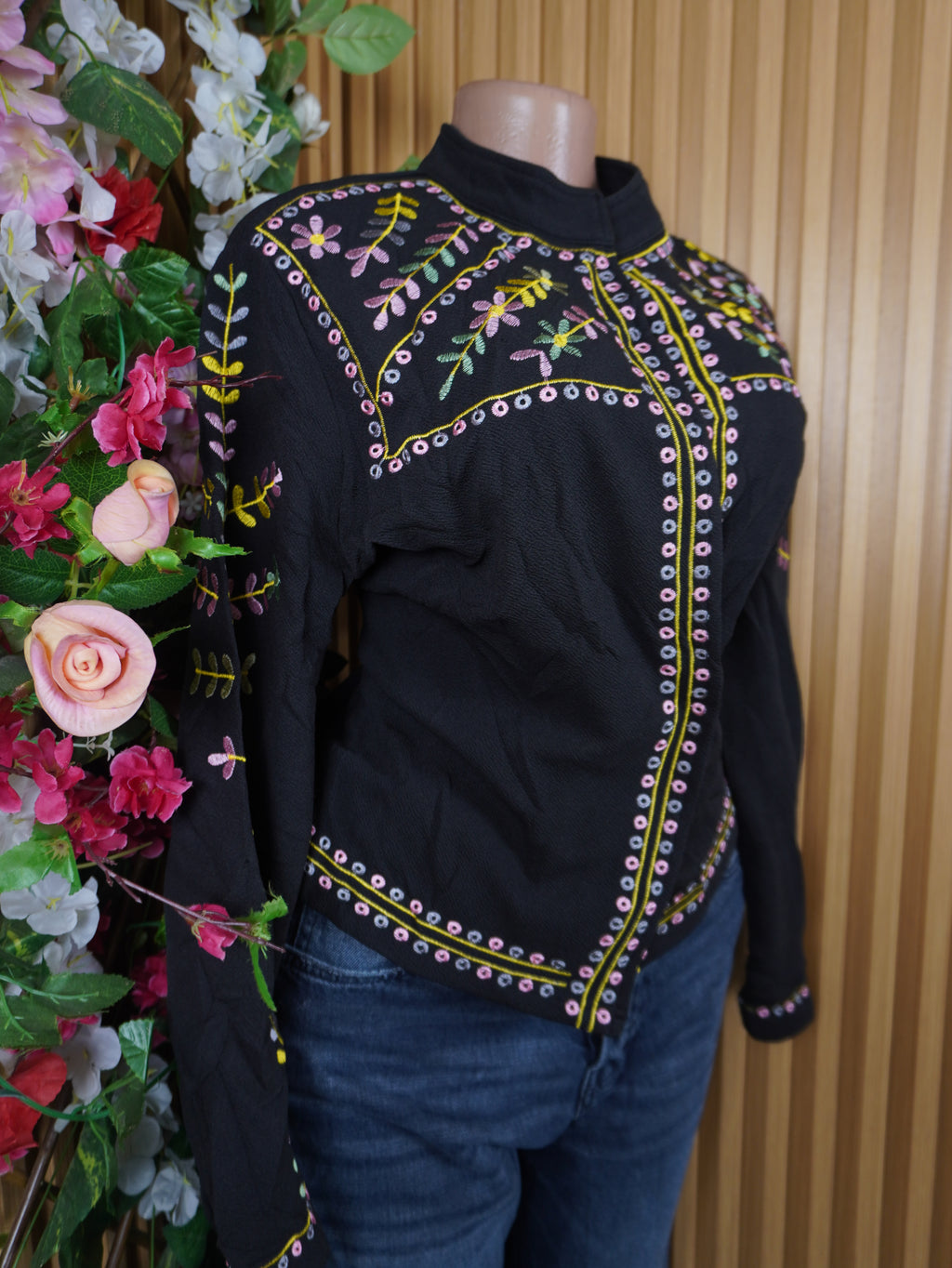 Veste blazer pour femme couleur noir col mao-XXXL