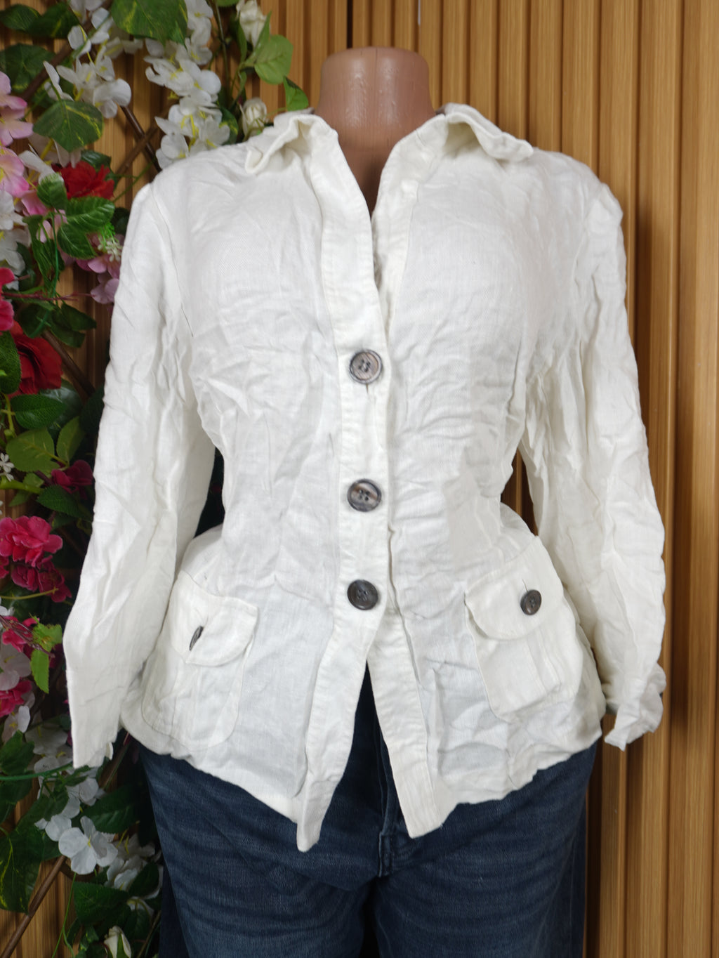 Veste blazer pour femme à trois boutons de couleur beige-L