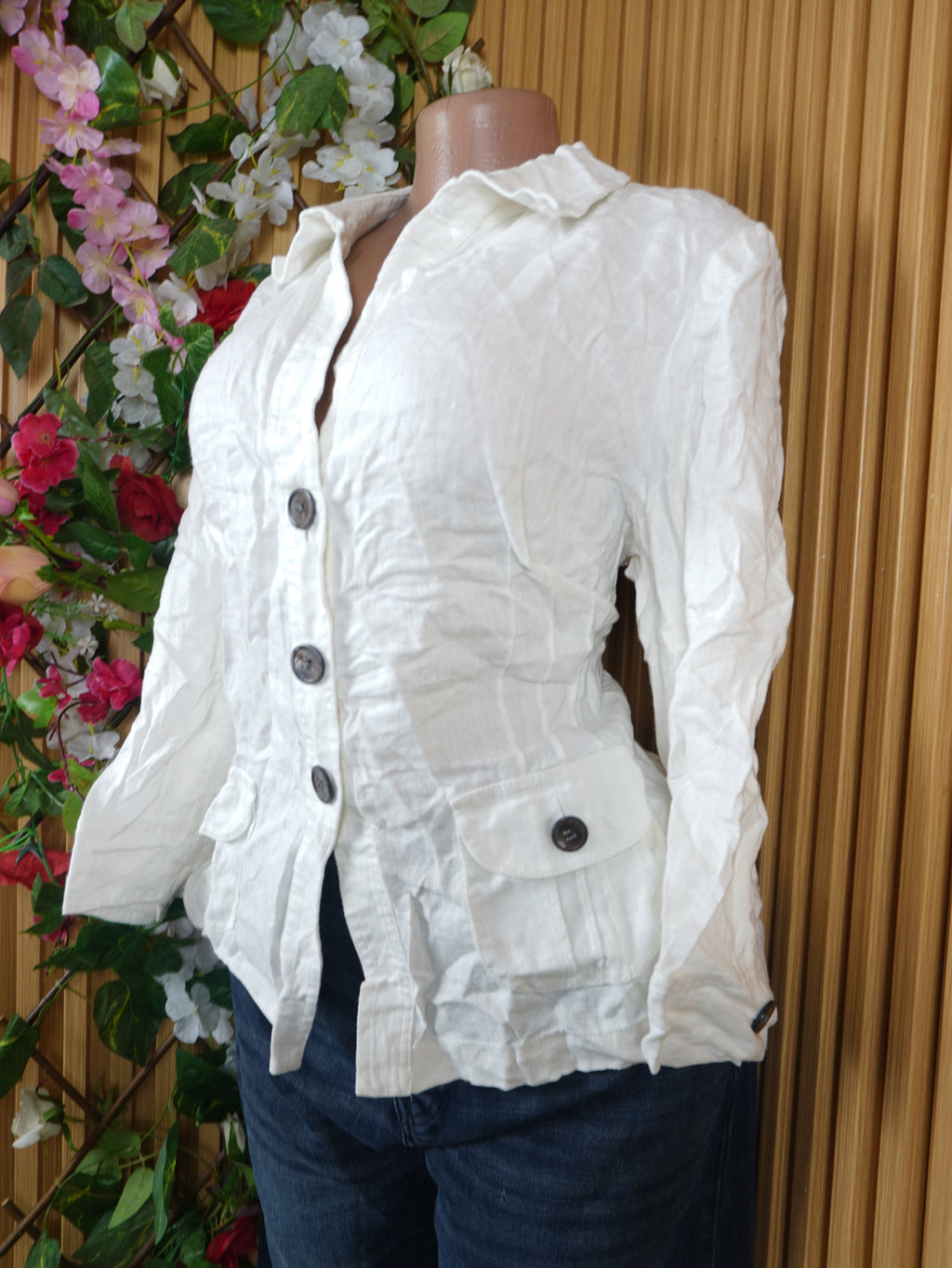 Veste blazer pour femme à trois boutons de couleur beige-L