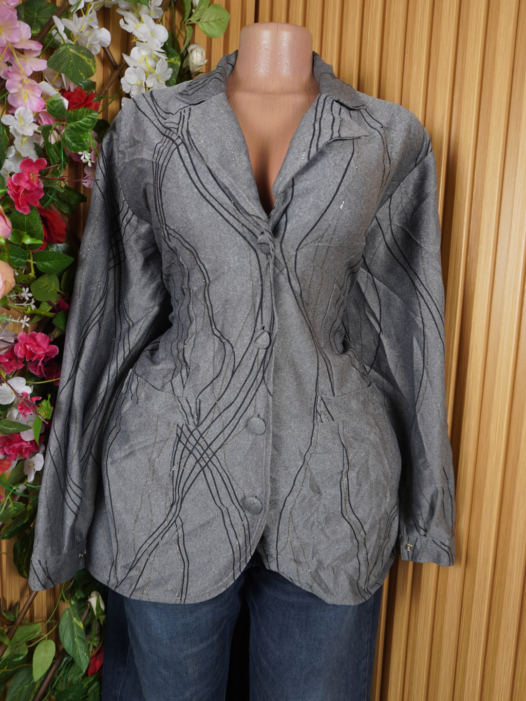 Veste blazer pour femme couleur gris manches longues-XL