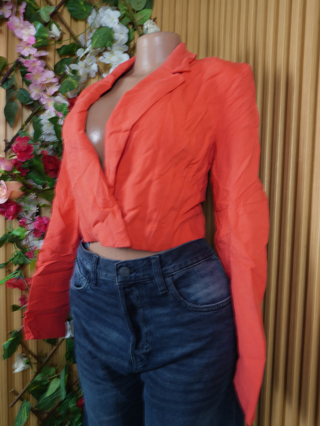Veste blazer pour femme couleur orange manches longues-S