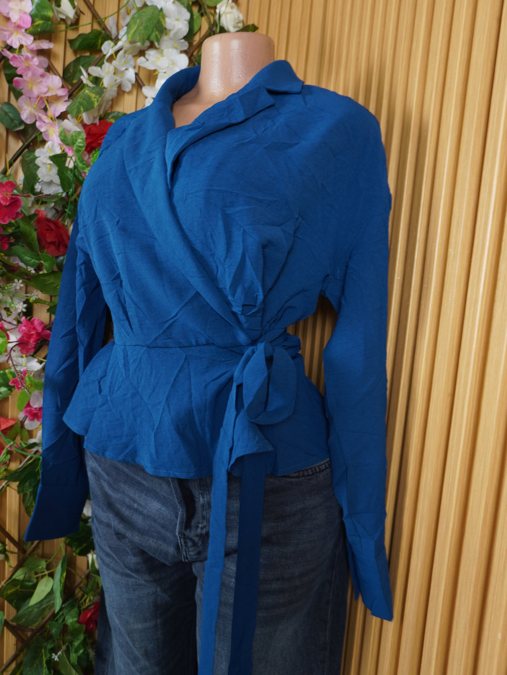Veste blazer pour femme couleur bleu ceintrée-S