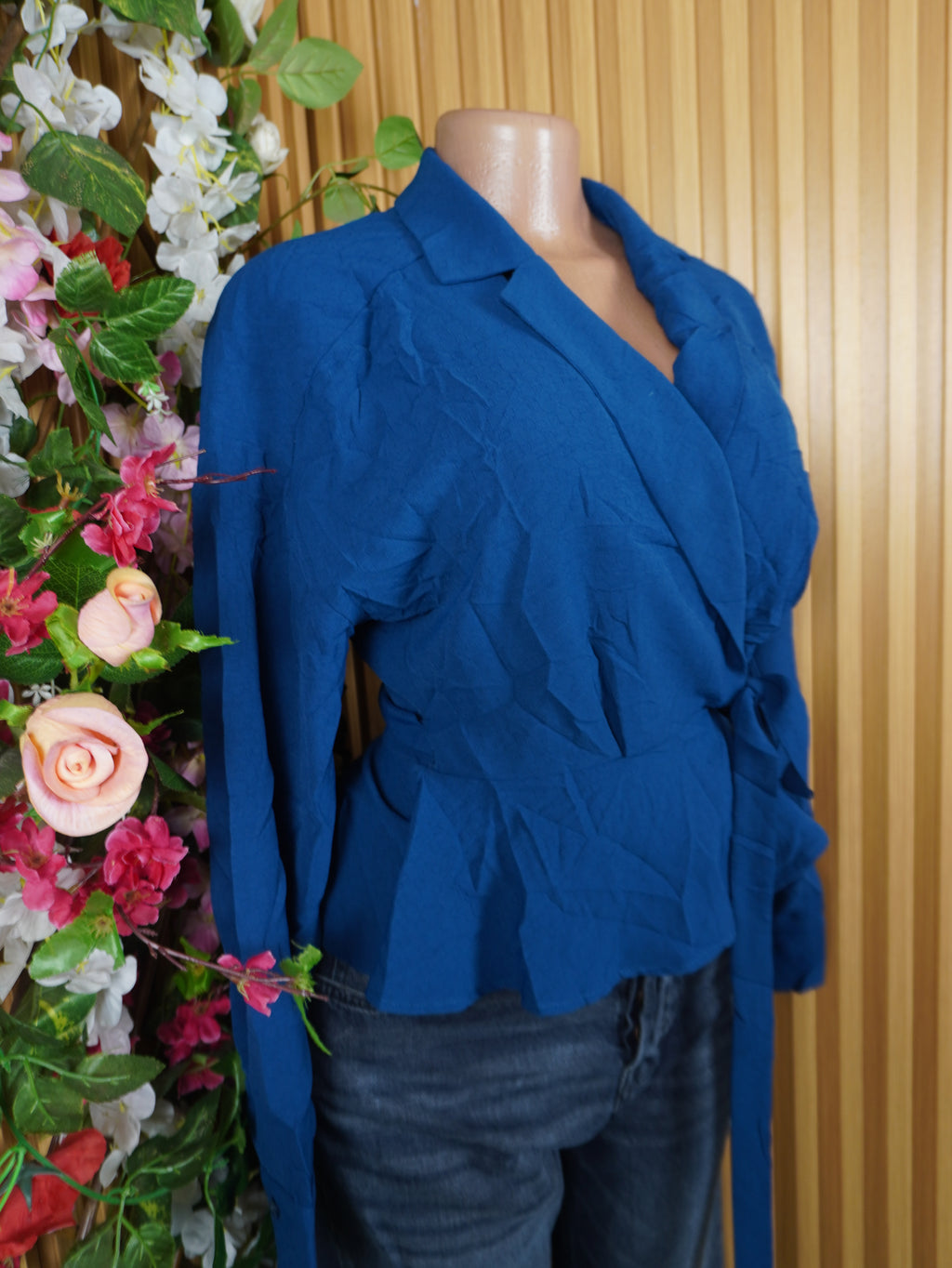 Veste blazer pour femme couleur bleu ceintrée-S