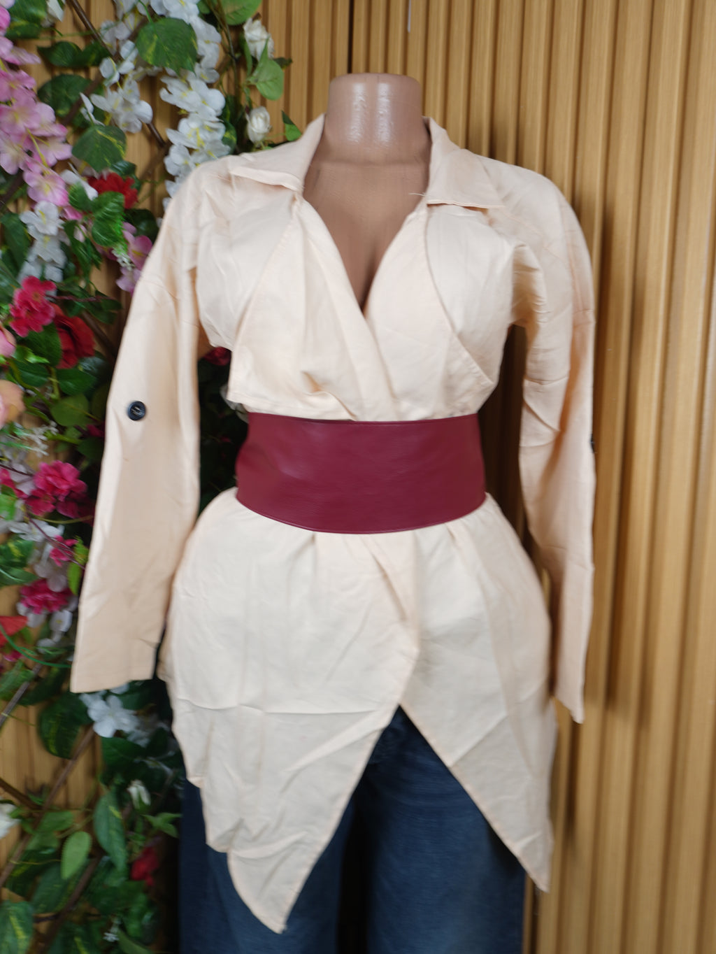 Veste blazer pour femme couleur beige manches longues-M