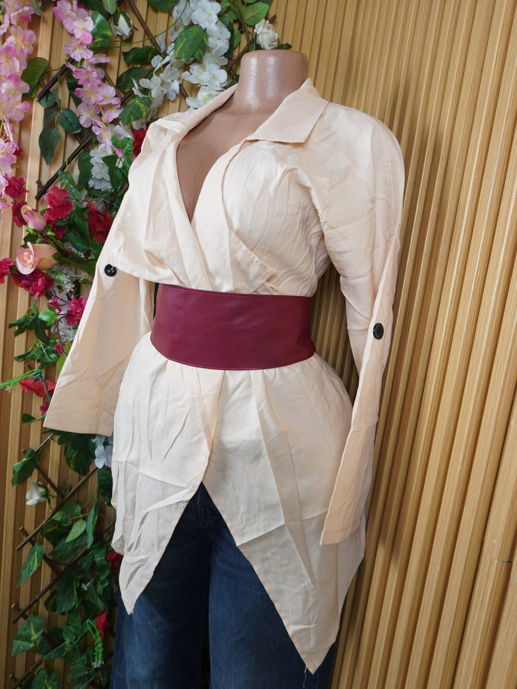 Veste blazer pour femme couleur beige manches longues-M