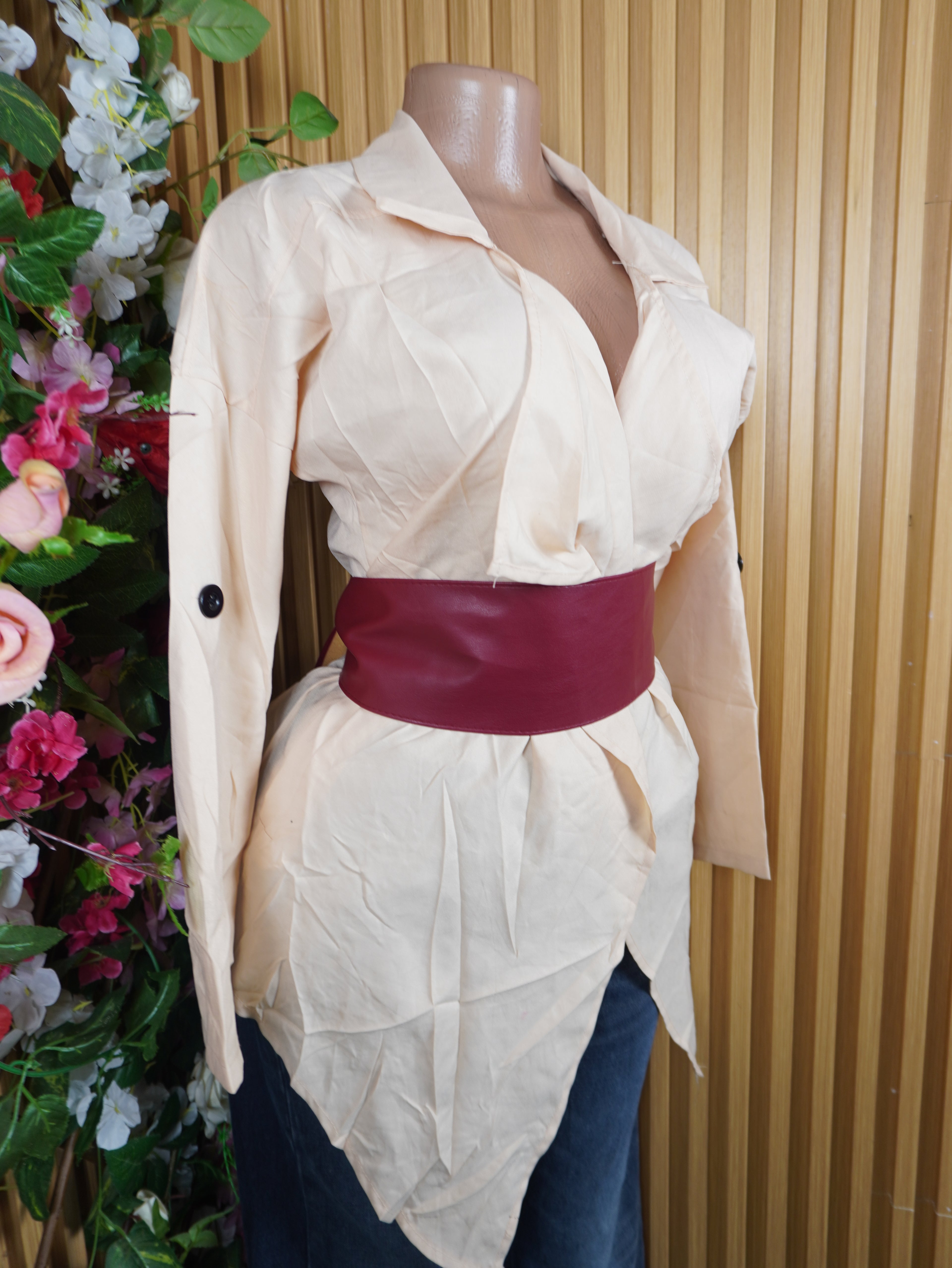 Veste blazer pour femme couleur beige manches longues-M