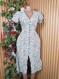 Robe évasée longue manches courtes imprimée fleurie-M
