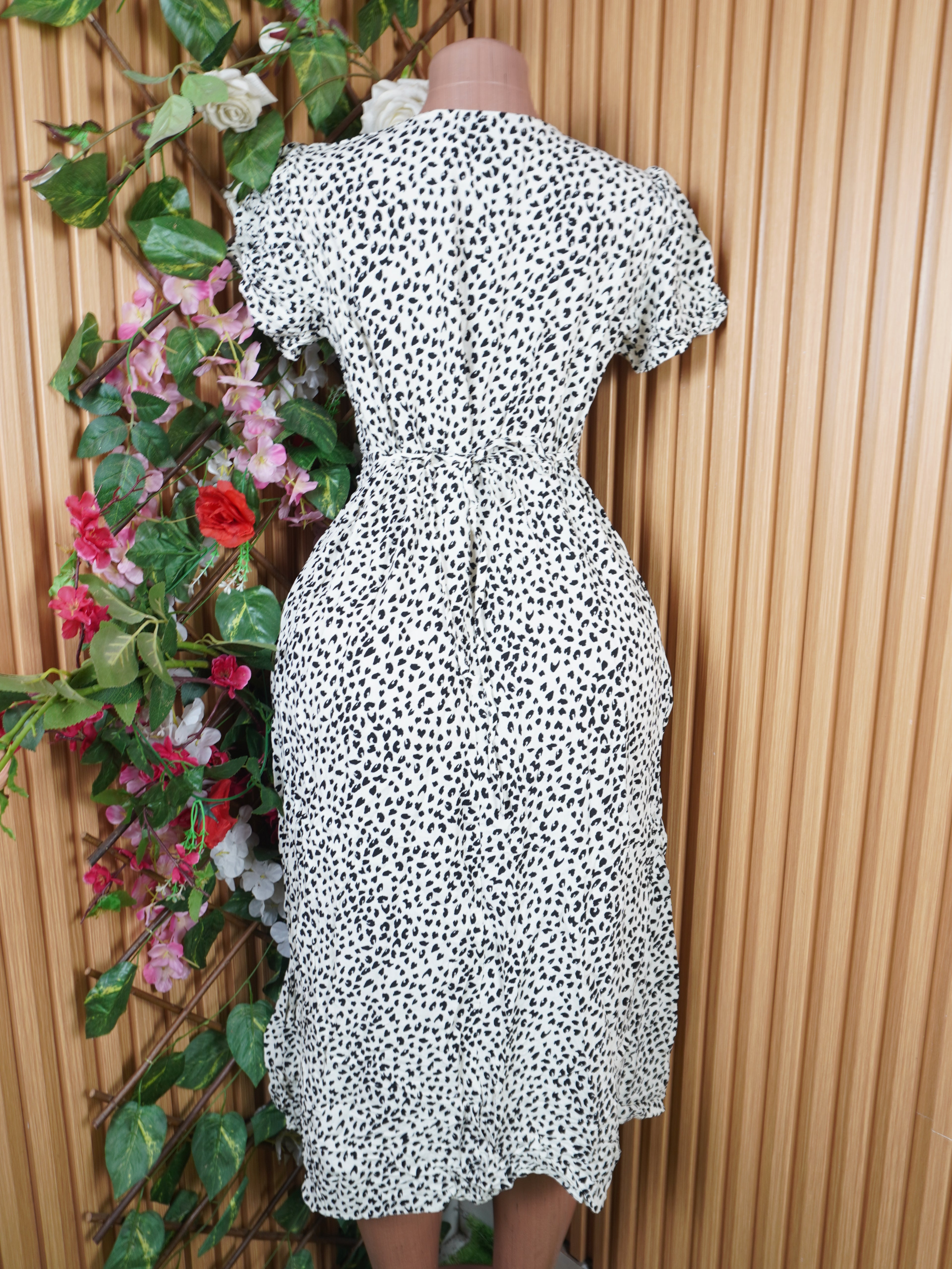 Robe évasée longue manches courtes imprimée fleurie-M