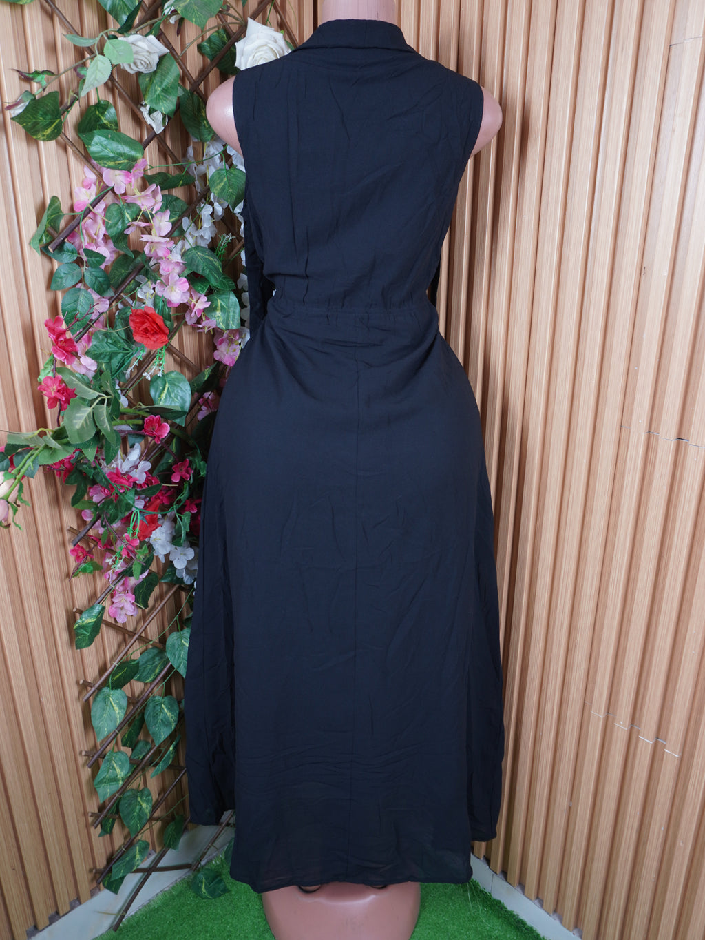 Robe évasée longue manches longues dénudée-M