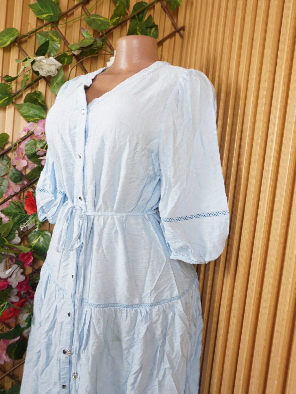 Robe évasée longue manches courtes ceintrée-XL