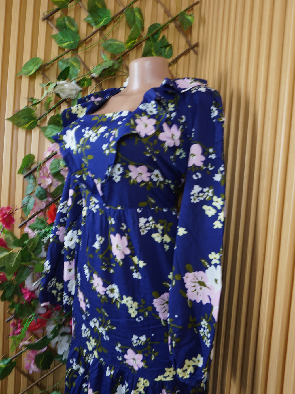 Robe évasée longue manches longues imprimée fleurie-M