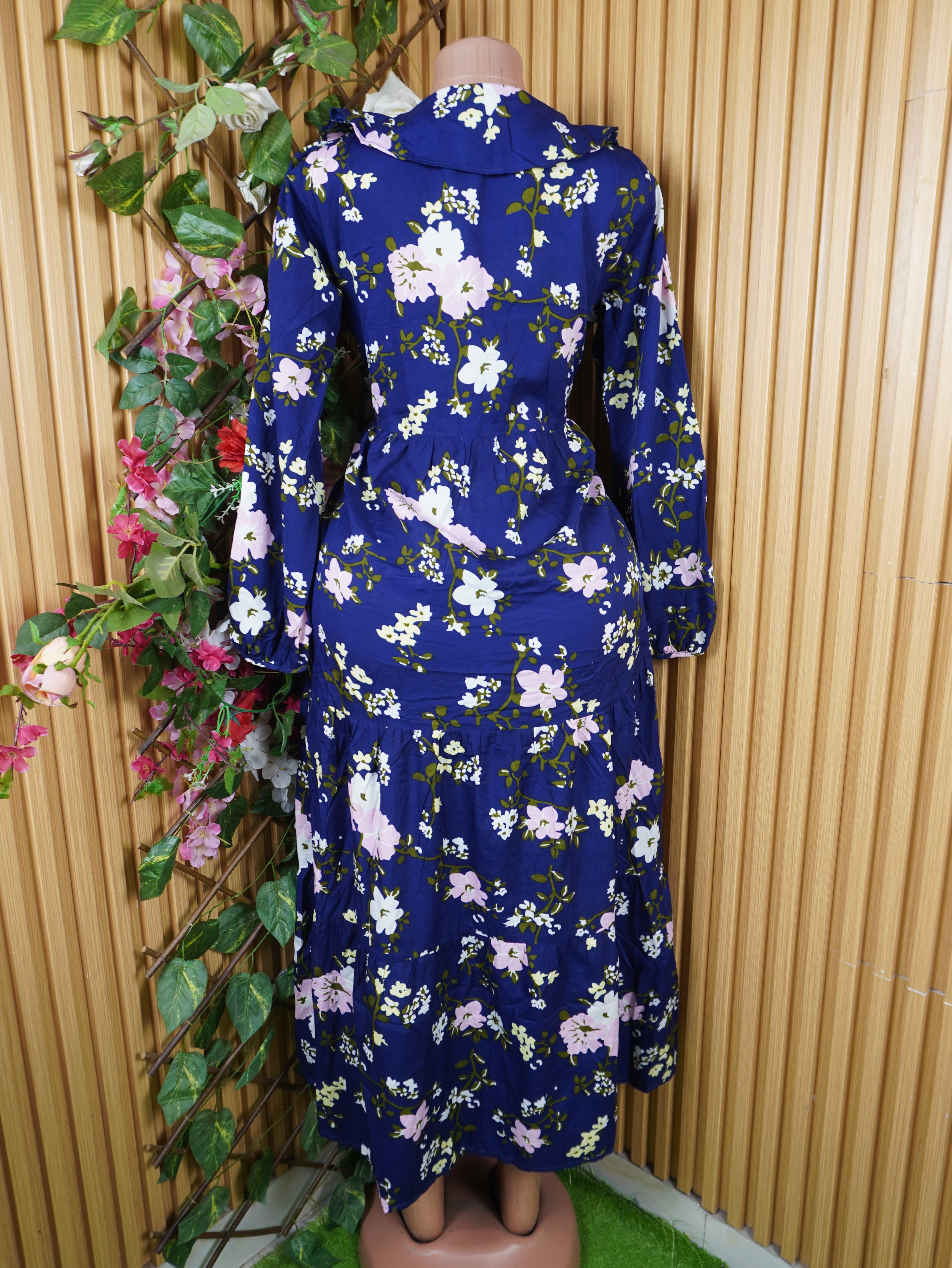 Robe évasée longue manches longues imprimée fleurie-M