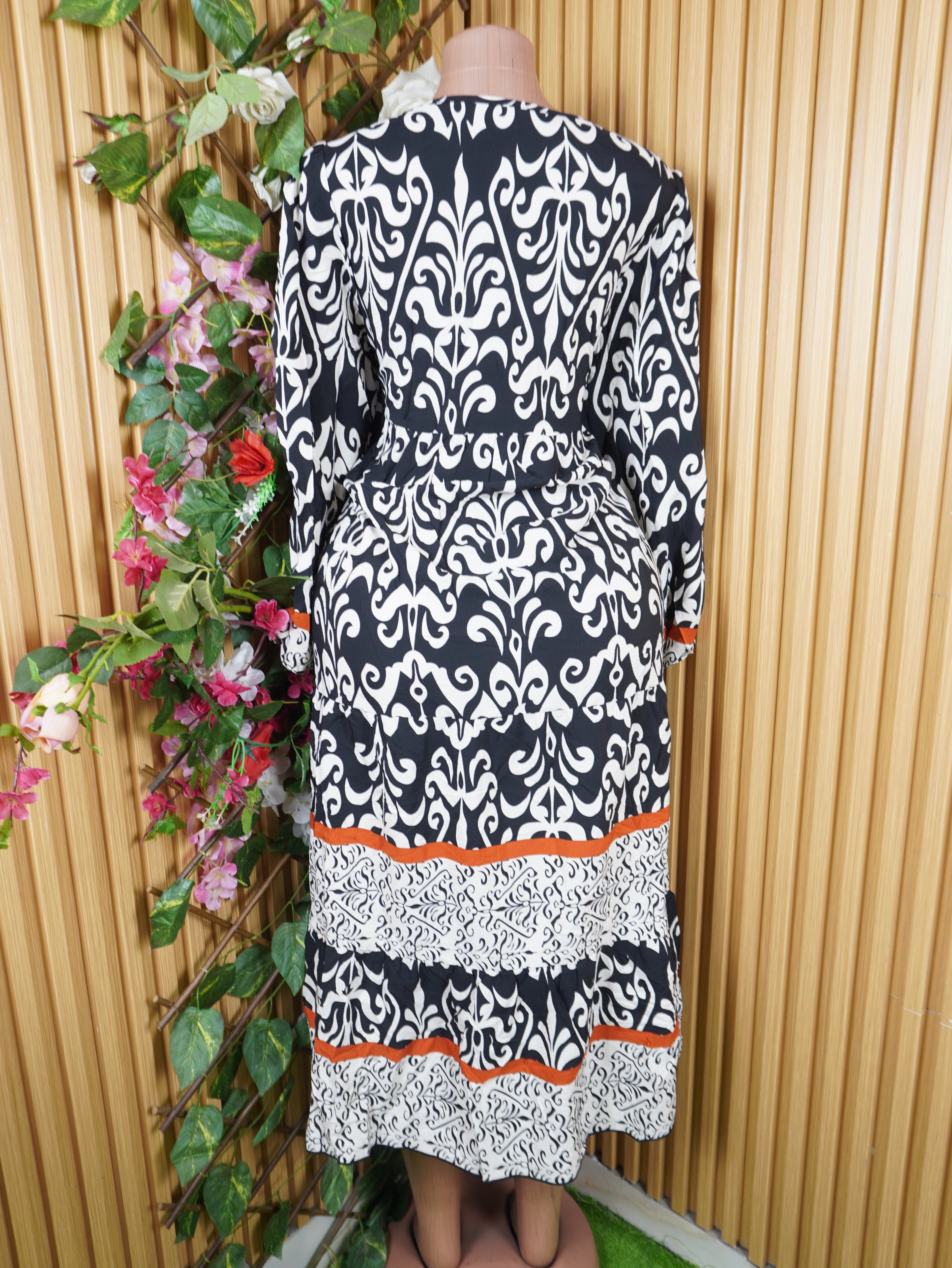 Robe évasée manches longues imprimée-XL