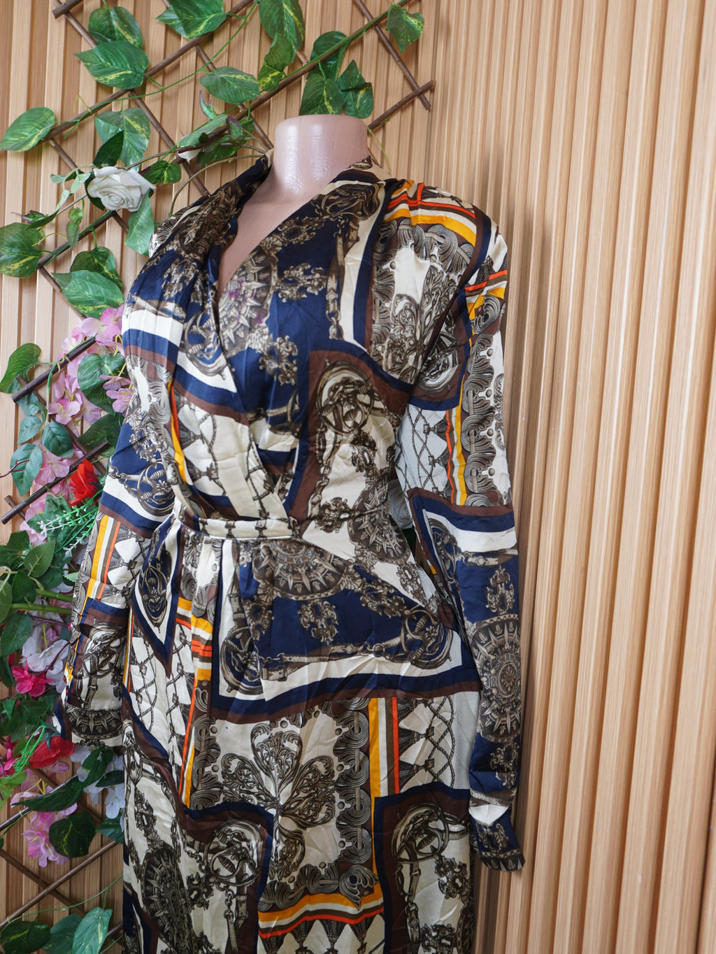 Robe évasée longue manches longues imprimée fleurie-XXL