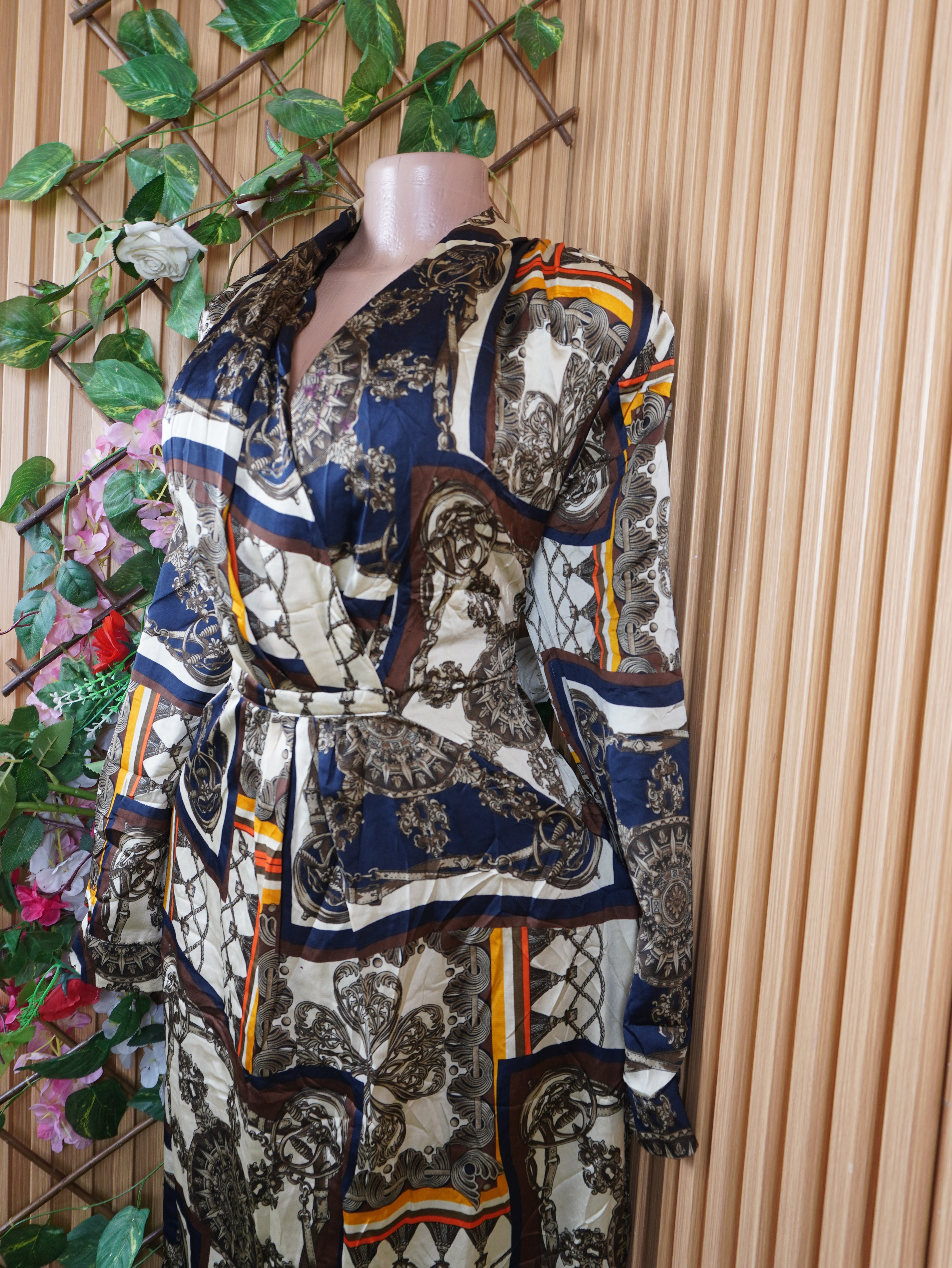 Robe évasée longue manches longues imprimée fleurie-XXL