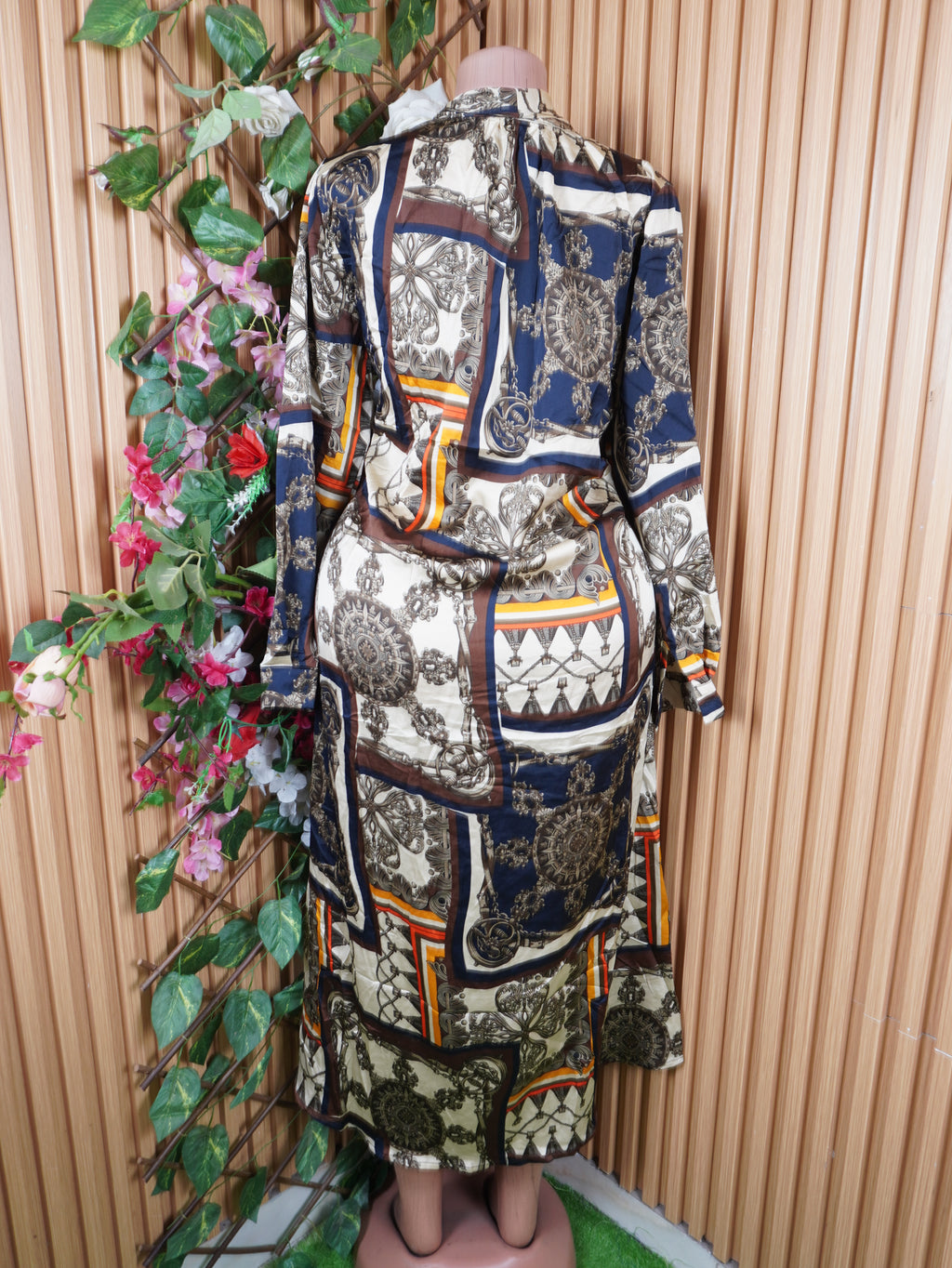 Robe évasée longue manches longues imprimée fleurie-XXL