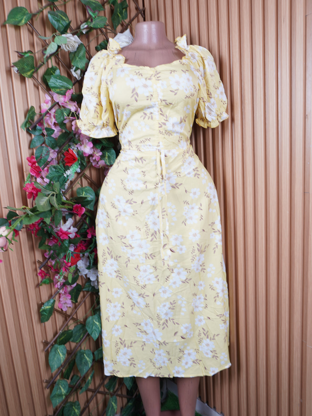 Robe évasée longue manches courtes décolletée-L