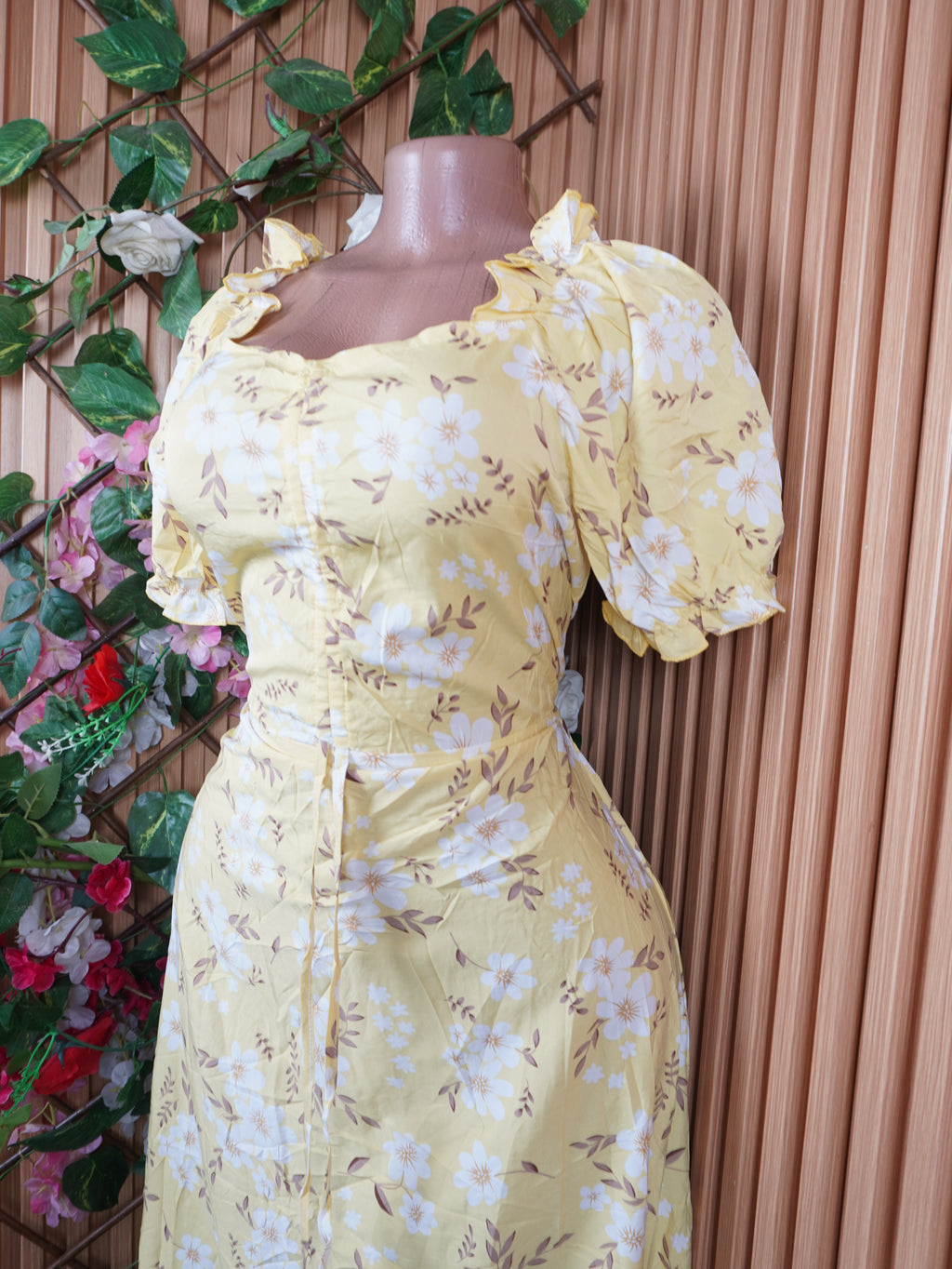 Robe évasée longue manches courtes décolletée-L