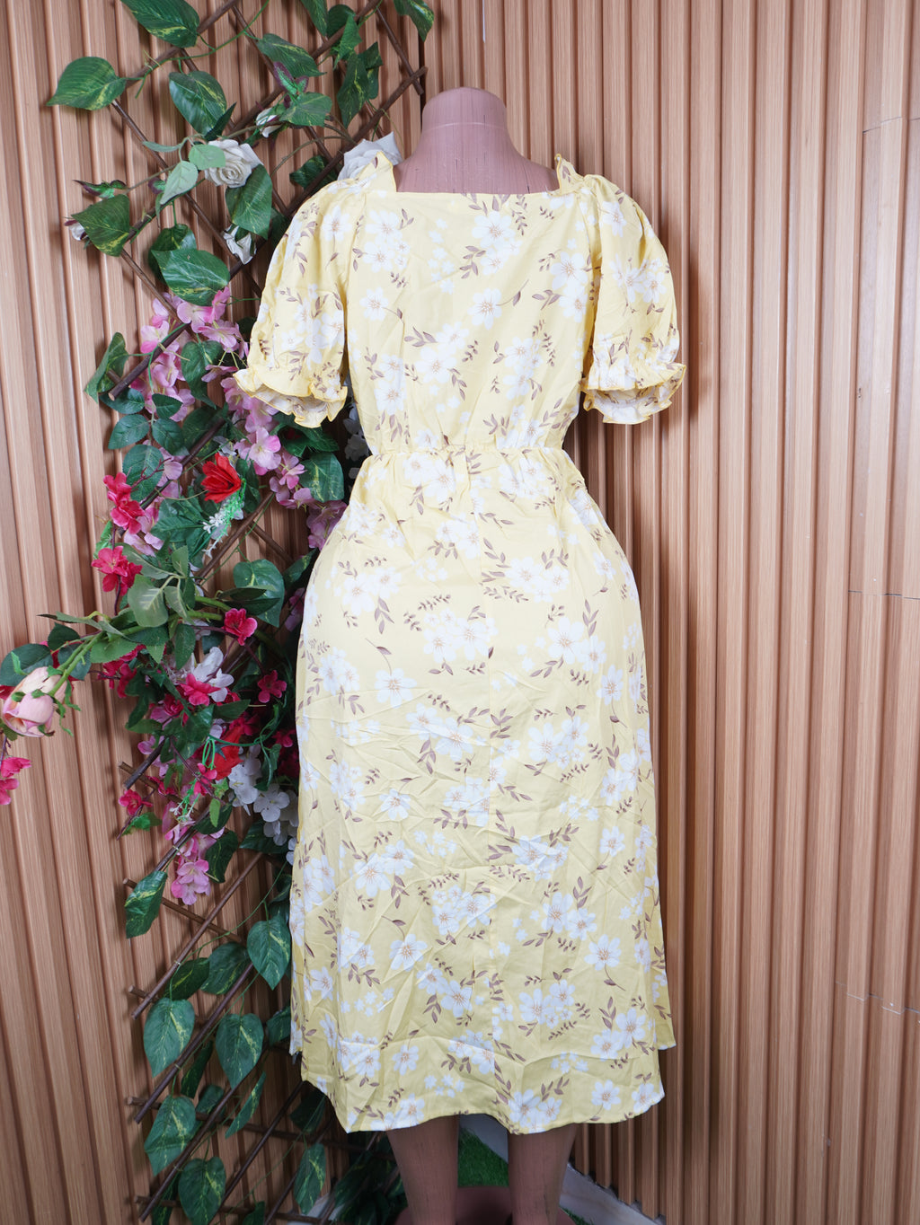 Robe évasée longue manches courtes décolletée-L